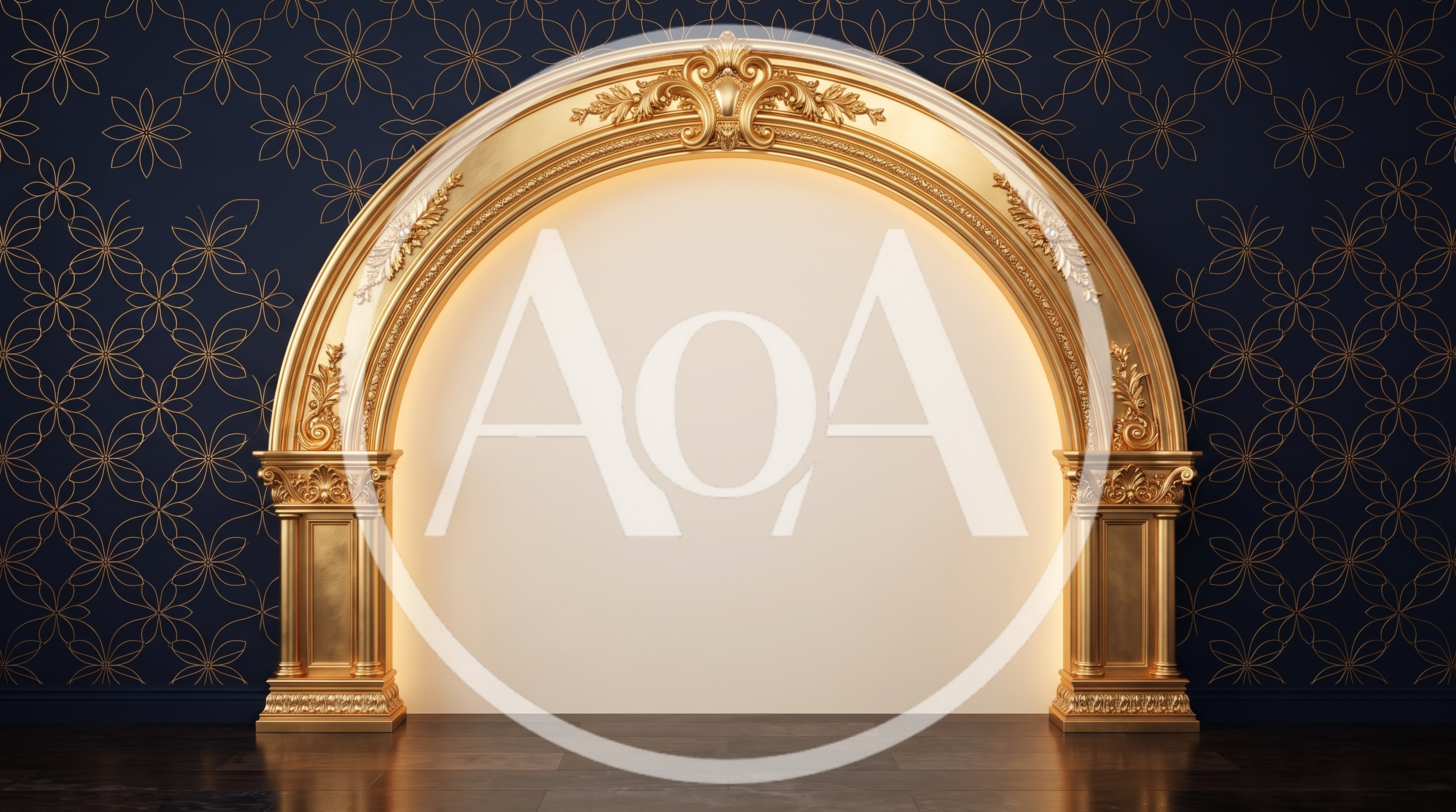 Ornate Gold Archway Against Dark Floral Wallpaper