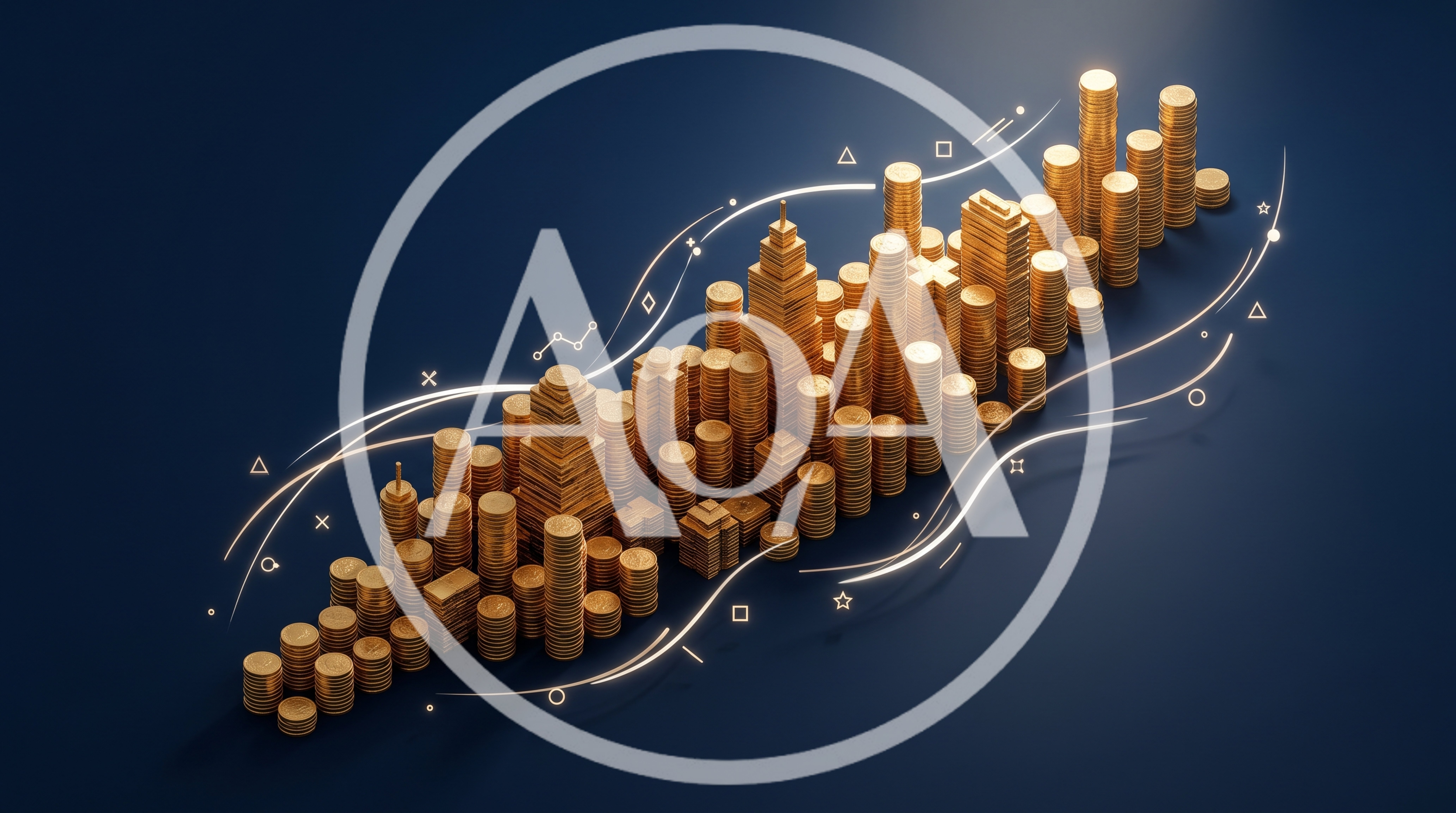 Gold Coin Stacks Forming A Financial Cityscape