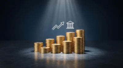 Stacks Of Gold Coins With Banking Growth Icon