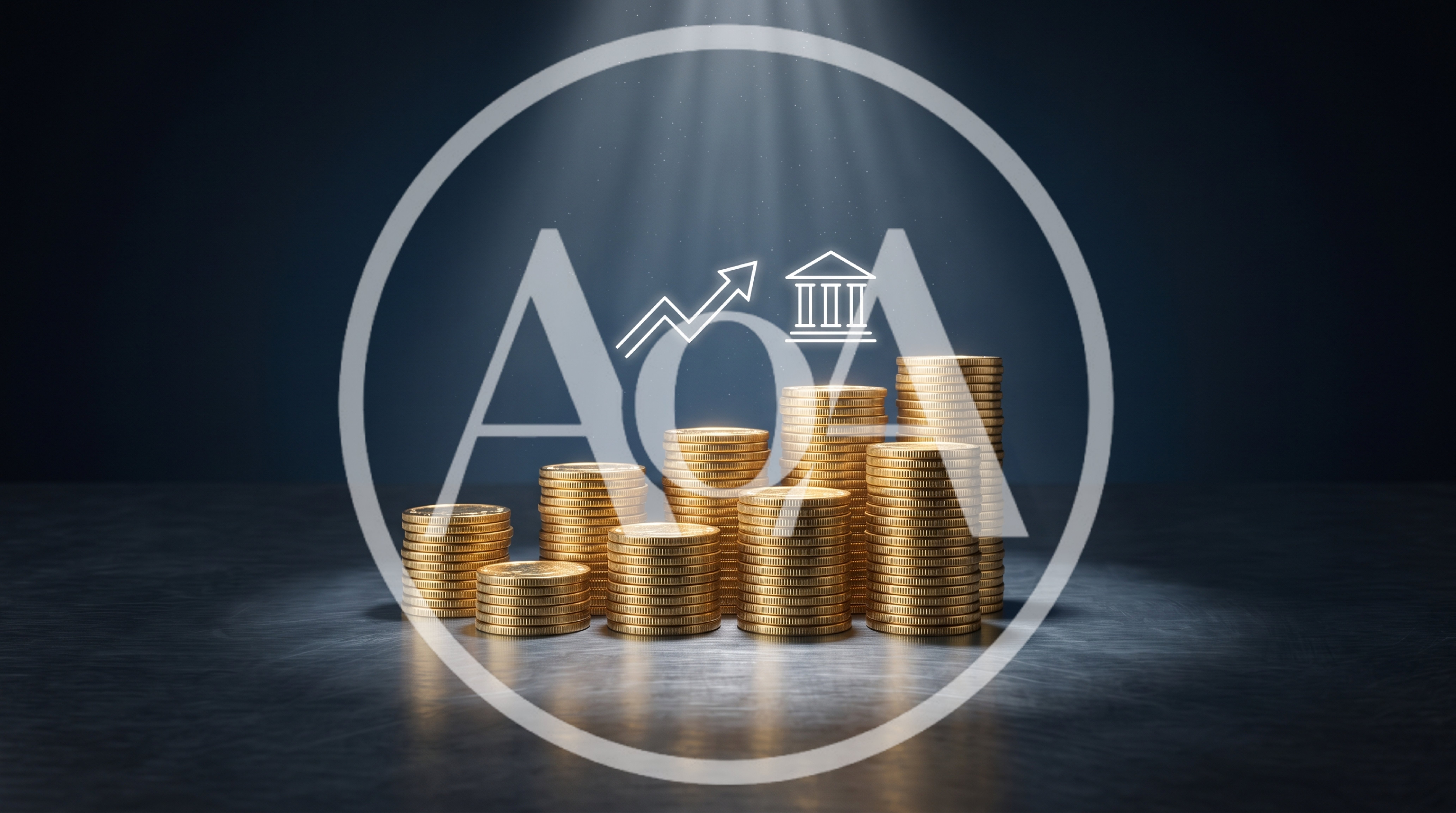 Stacks Of Gold Coins With Banking Growth Icon