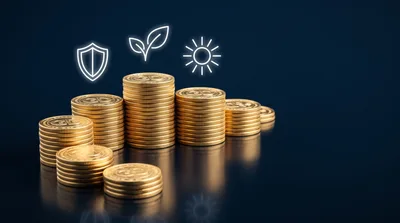 Stacks of Gold Coins with Financial Icons