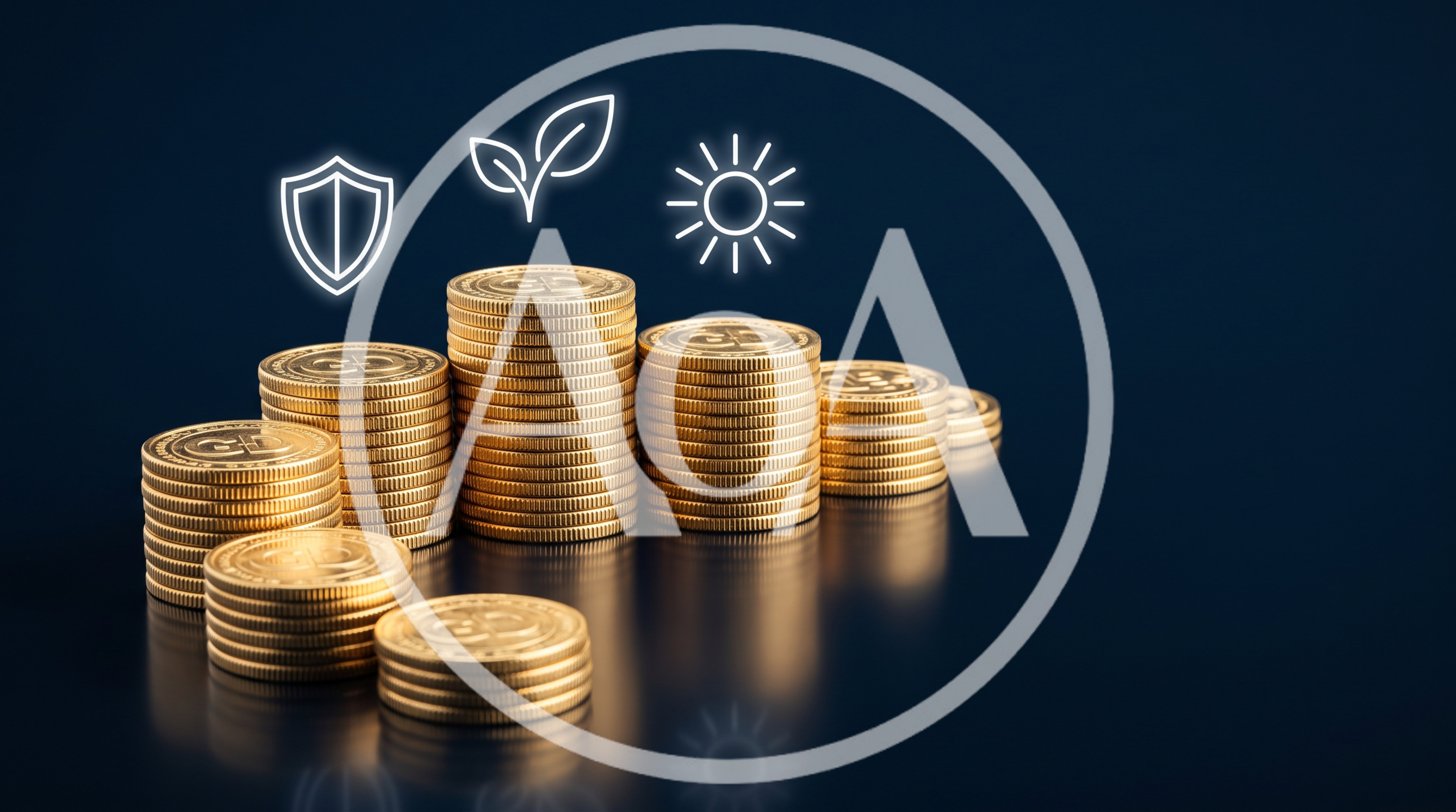 Stacks of Gold Coins with Financial Icons