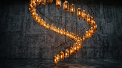 Spiral Arrangement Of Hanging Decorative Lanterns