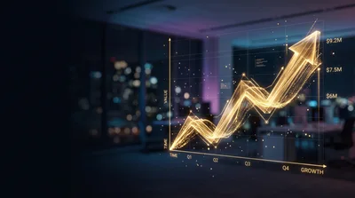 Digital Financial Growth Chart Hologram in Office