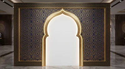 Elegant Islamic Archway Backdrop With Intricate Geometric Patterns