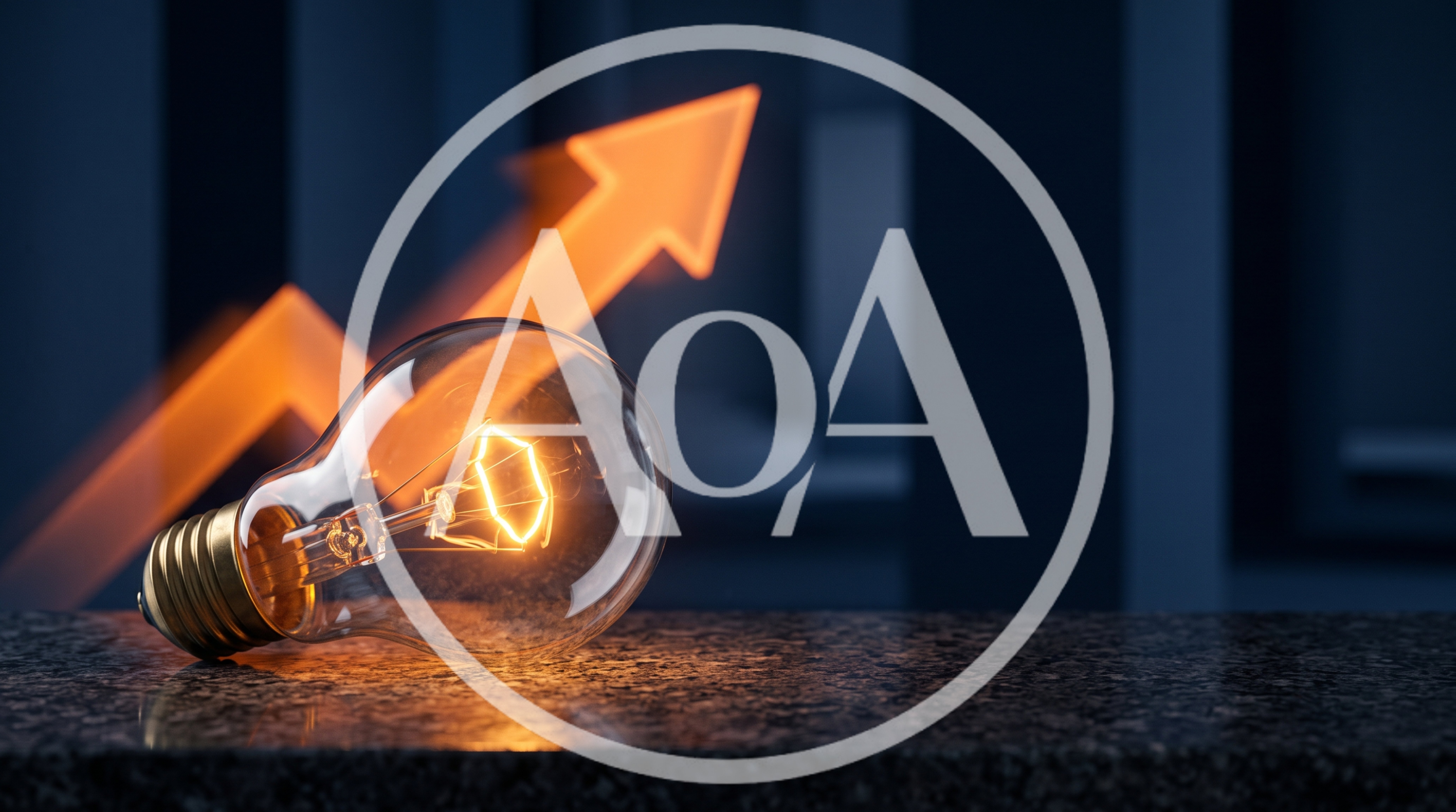 Glowing Light Bulb With Rising Orange Arrow