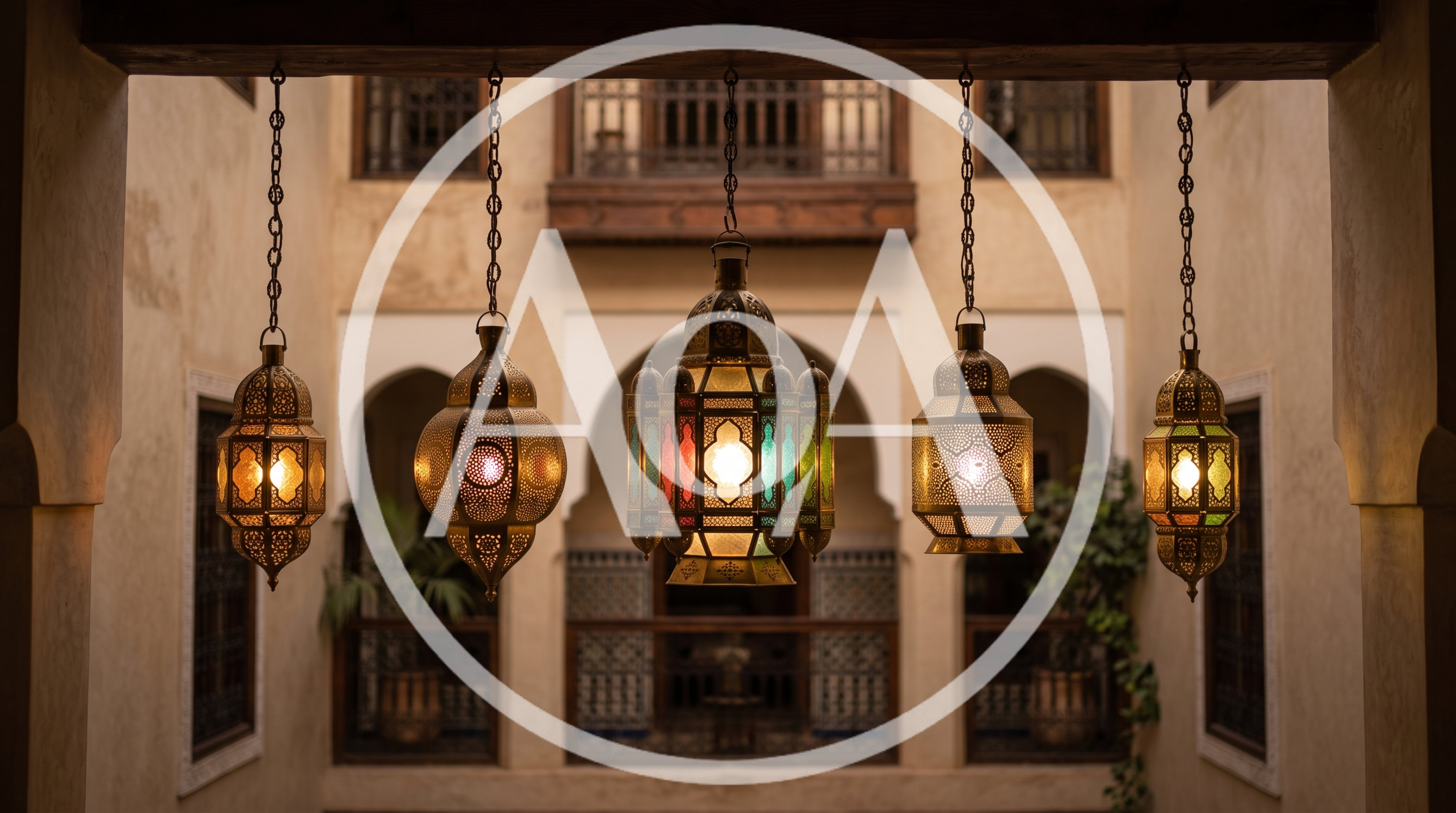 Traditional Moroccan Lanterns Hanging In A Courtyard