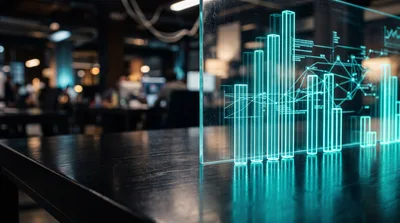 Digital Data Visualization Display On Glass Panel