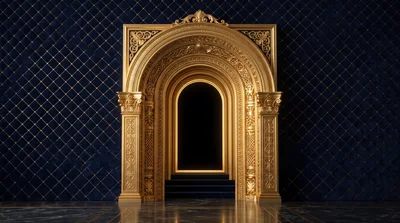 Ornate Golden Archway With Dark Velvet Background