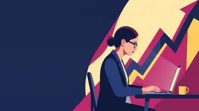 Businesswoman Working On Laptop With Growth Chart Background