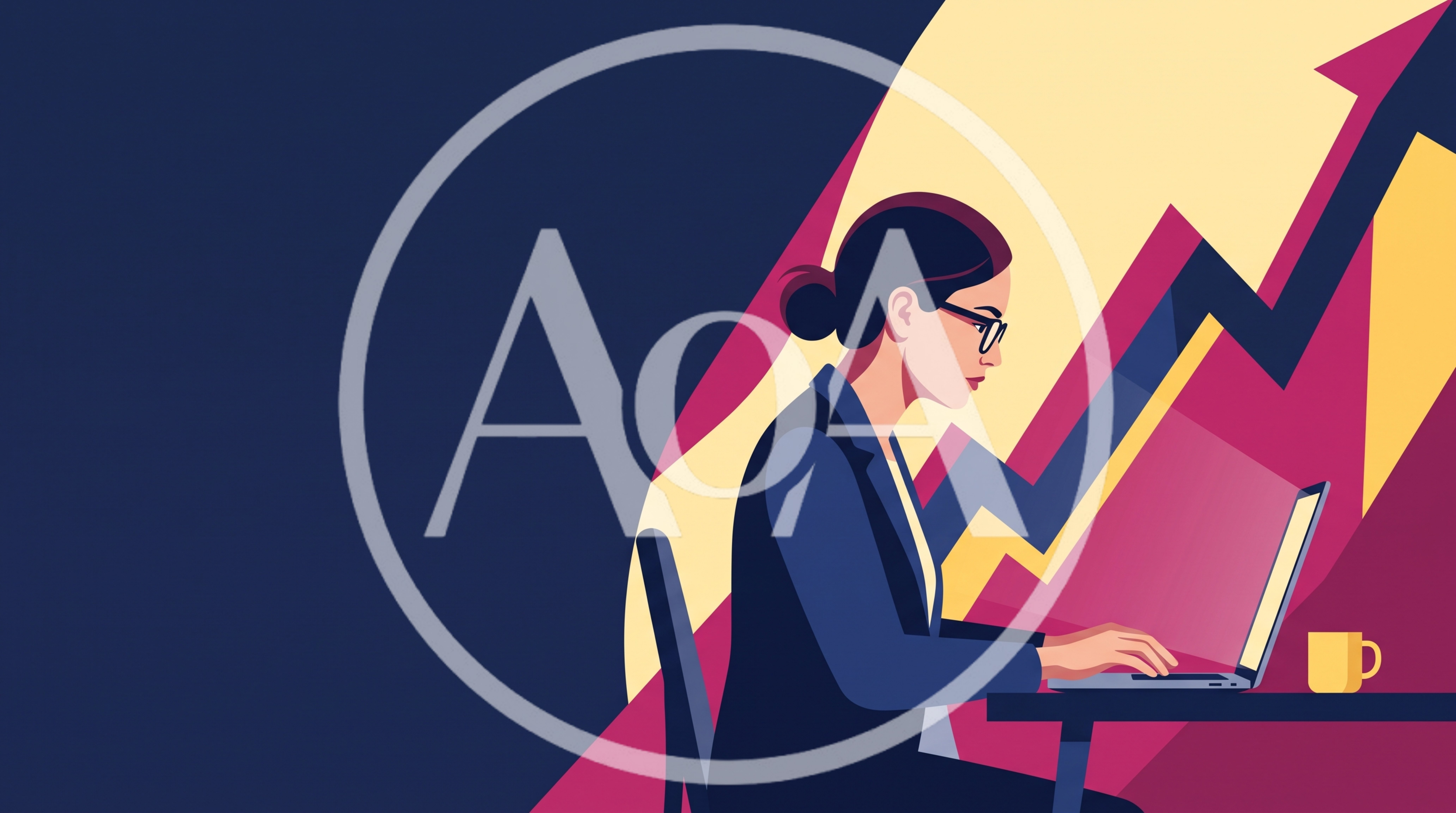 Businesswoman Working On Laptop With Growth Chart Background