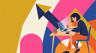 Woman Working On Laptop With Abstract Growth Arrow