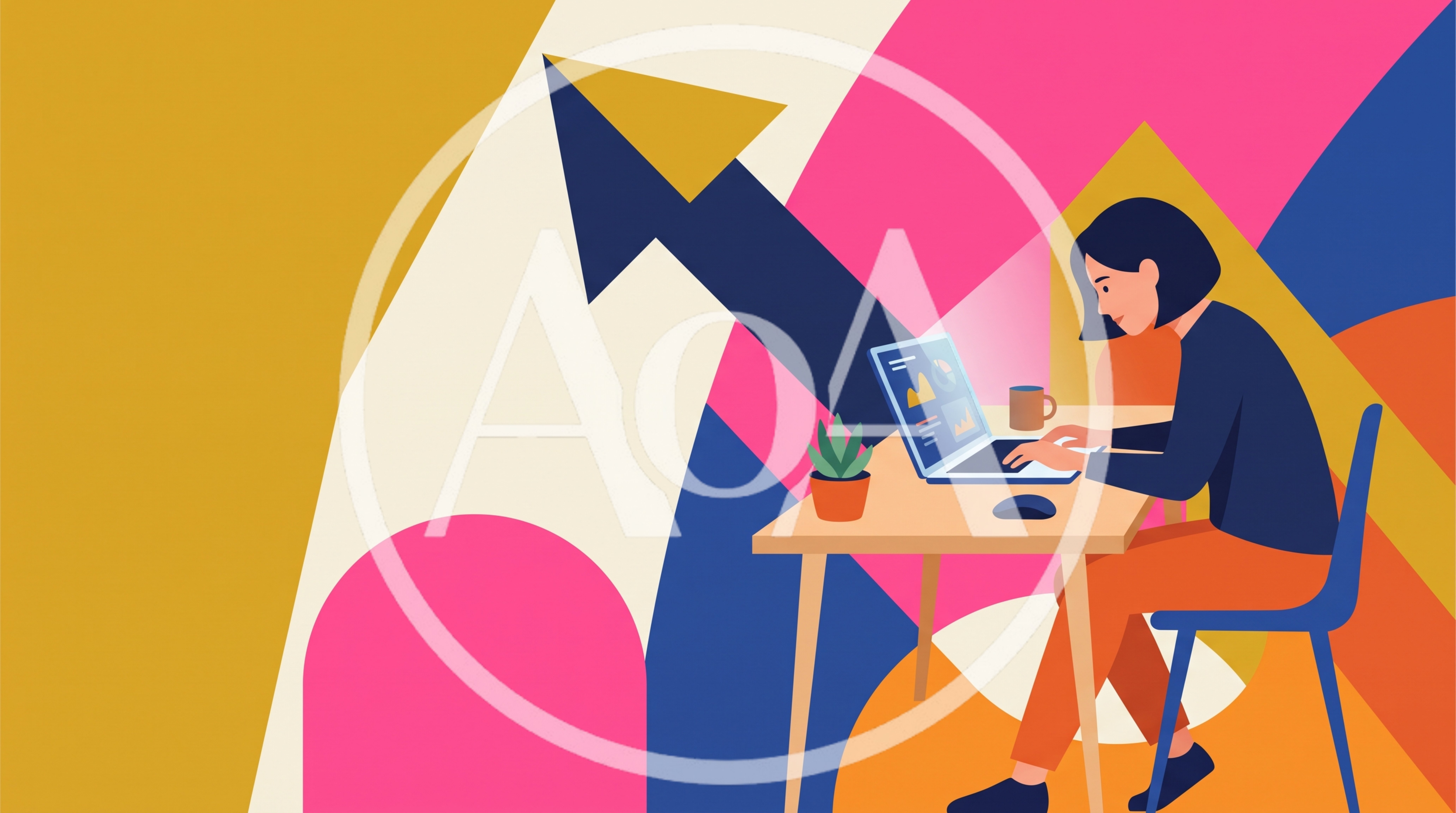 Woman Working On Laptop With Abstract Growth Arrow