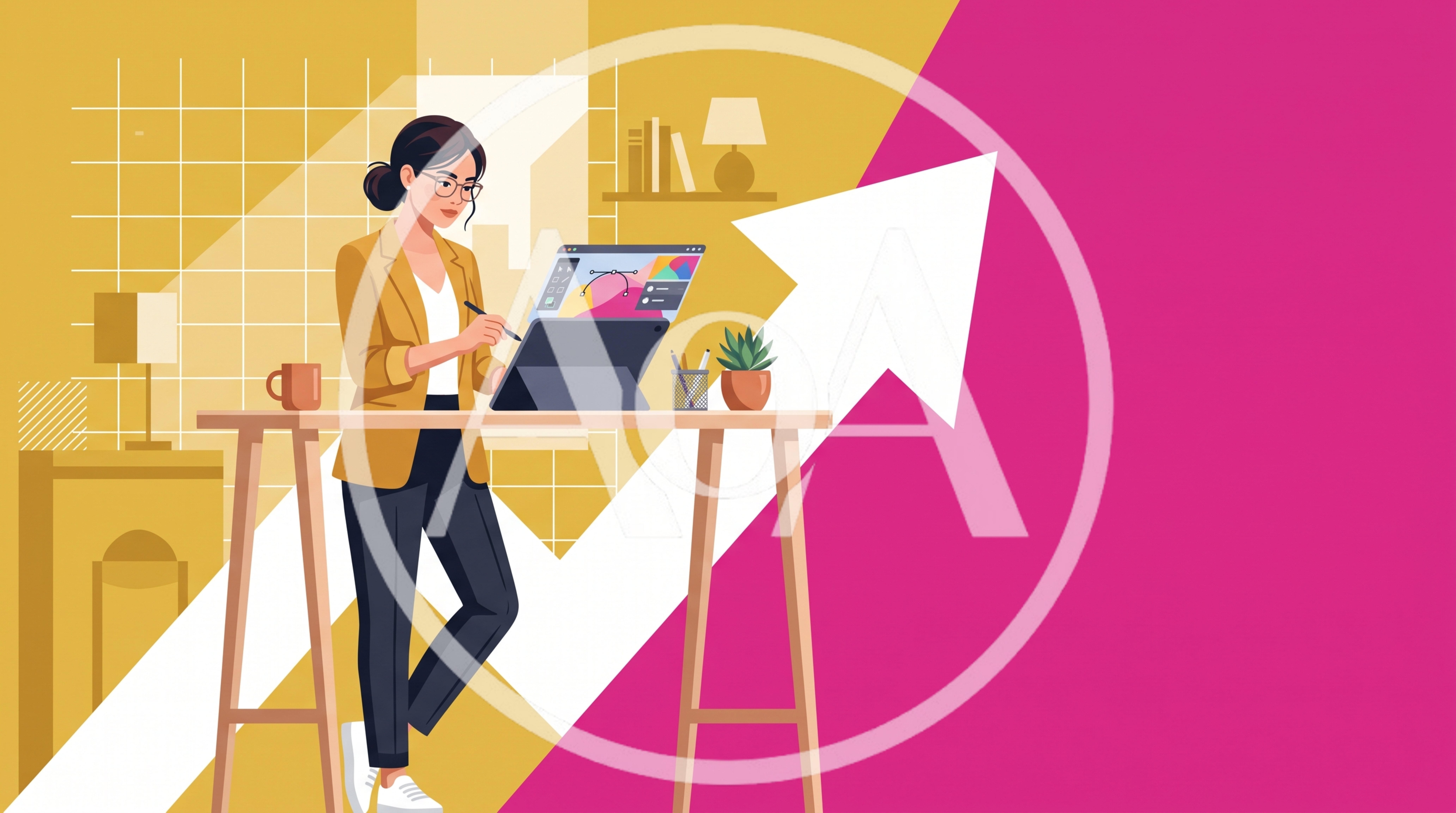 Professional Graphic Designer Working At Standing Desk