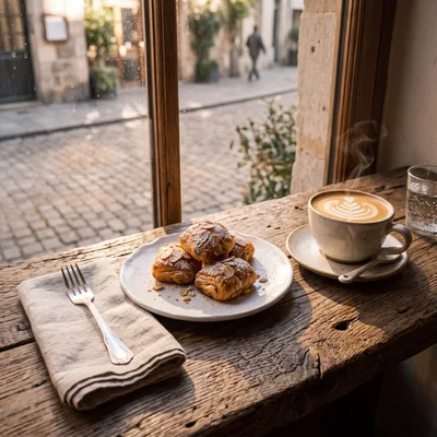 Morning Coffee And Pastries By A Cafe Window