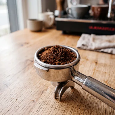 Espresso Portafilter Filled With Freshly Ground Coffee