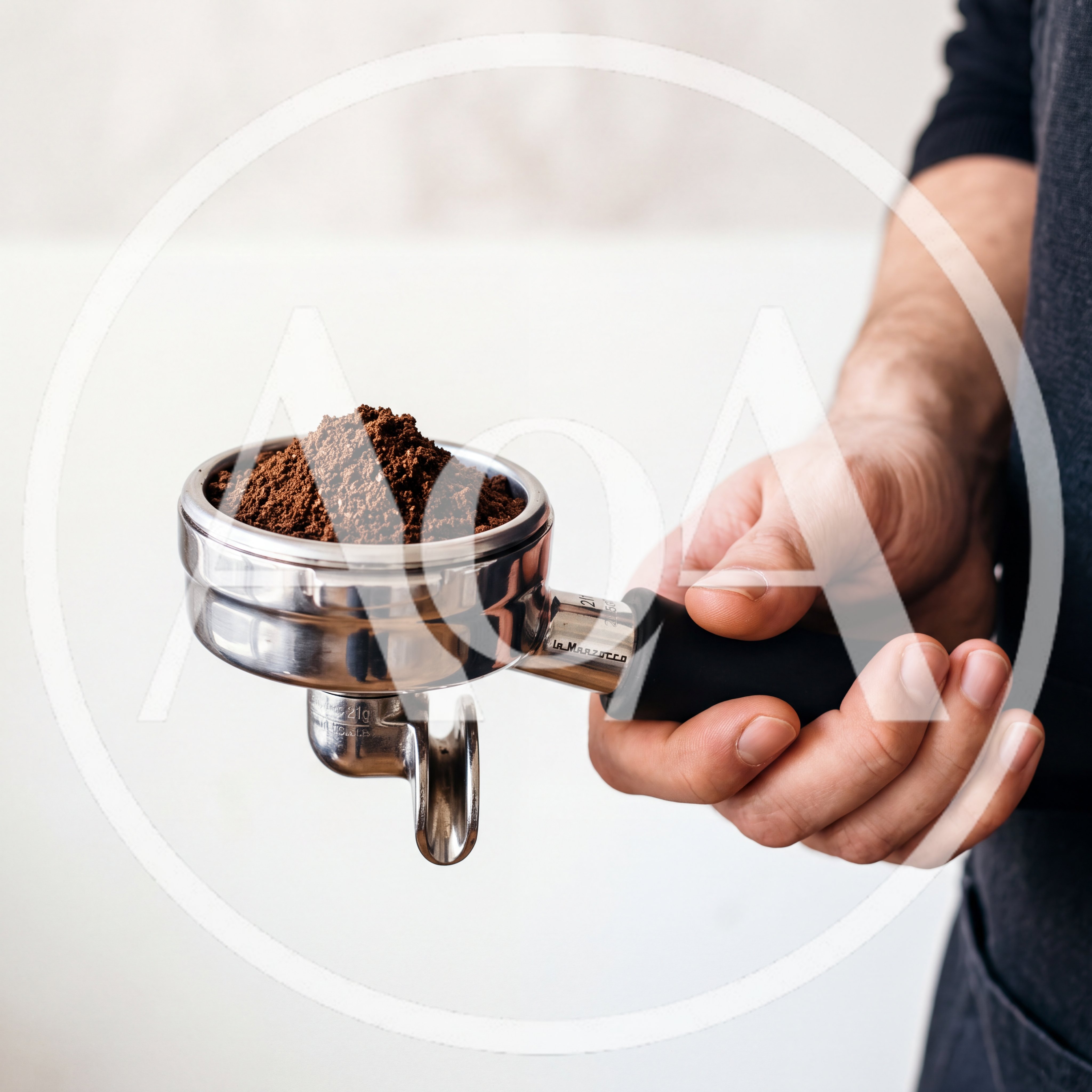 Barista Holding A Portafilter Filled With Ground Coffee
