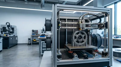 Industrial 3D Printer Creating A Mechanical Gear Part