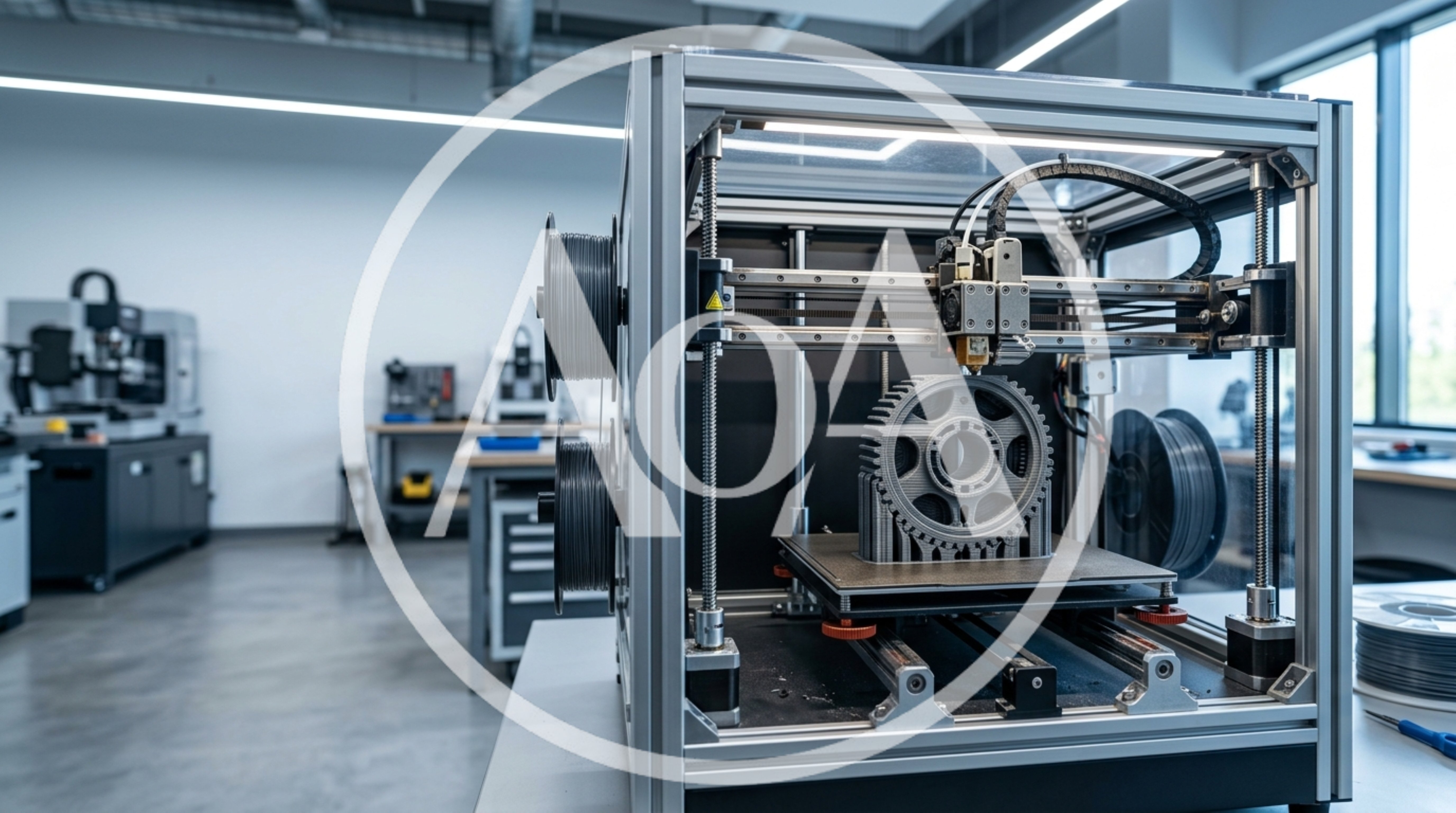 Industrial 3D Printer Creating A Mechanical Gear Part