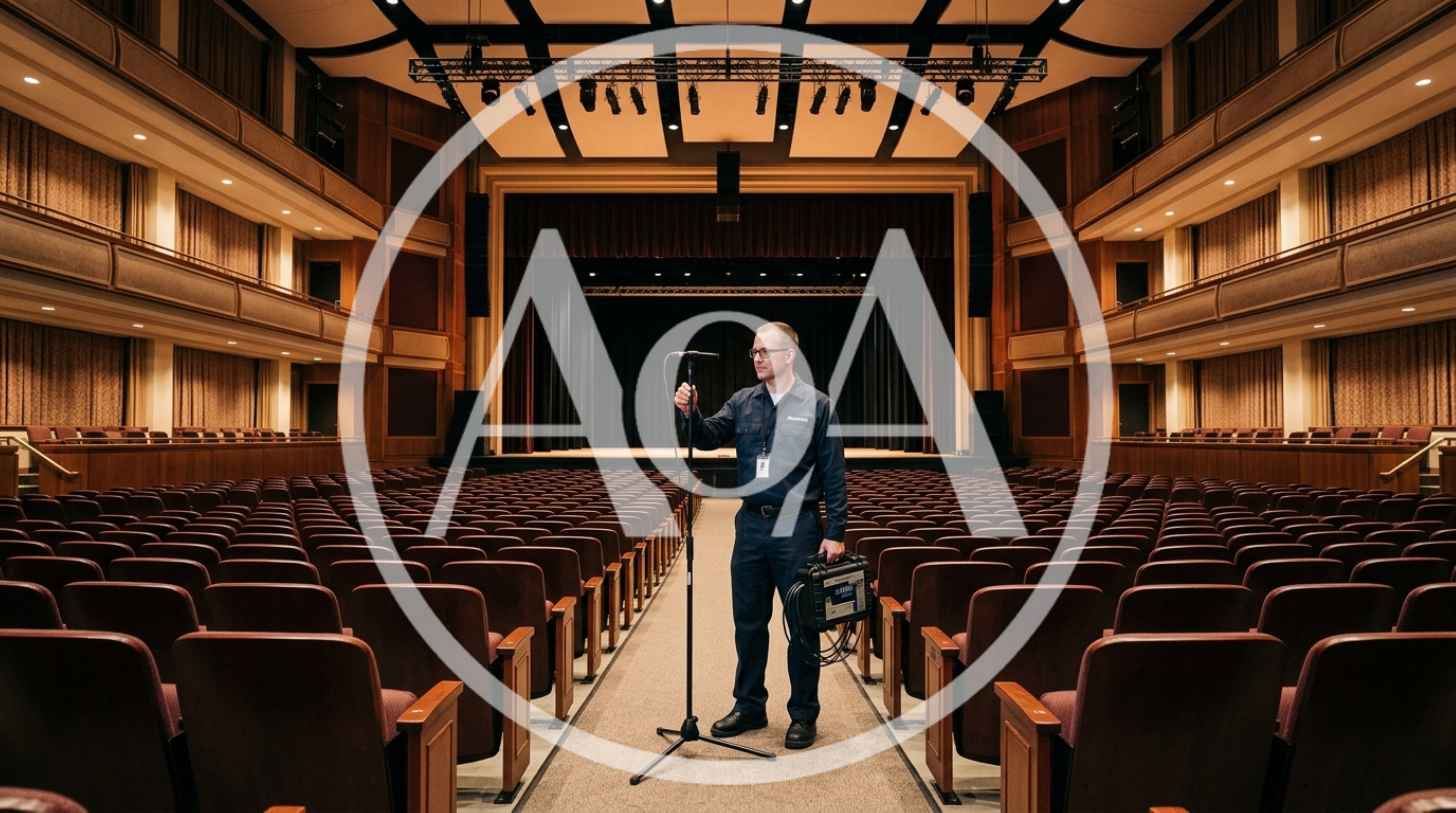 Audio Technician Testing Sound Equipment In A Large Theater