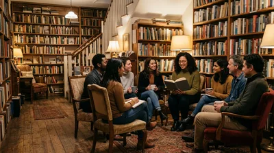 Diverse Book Club Meeting In A Cozy Library