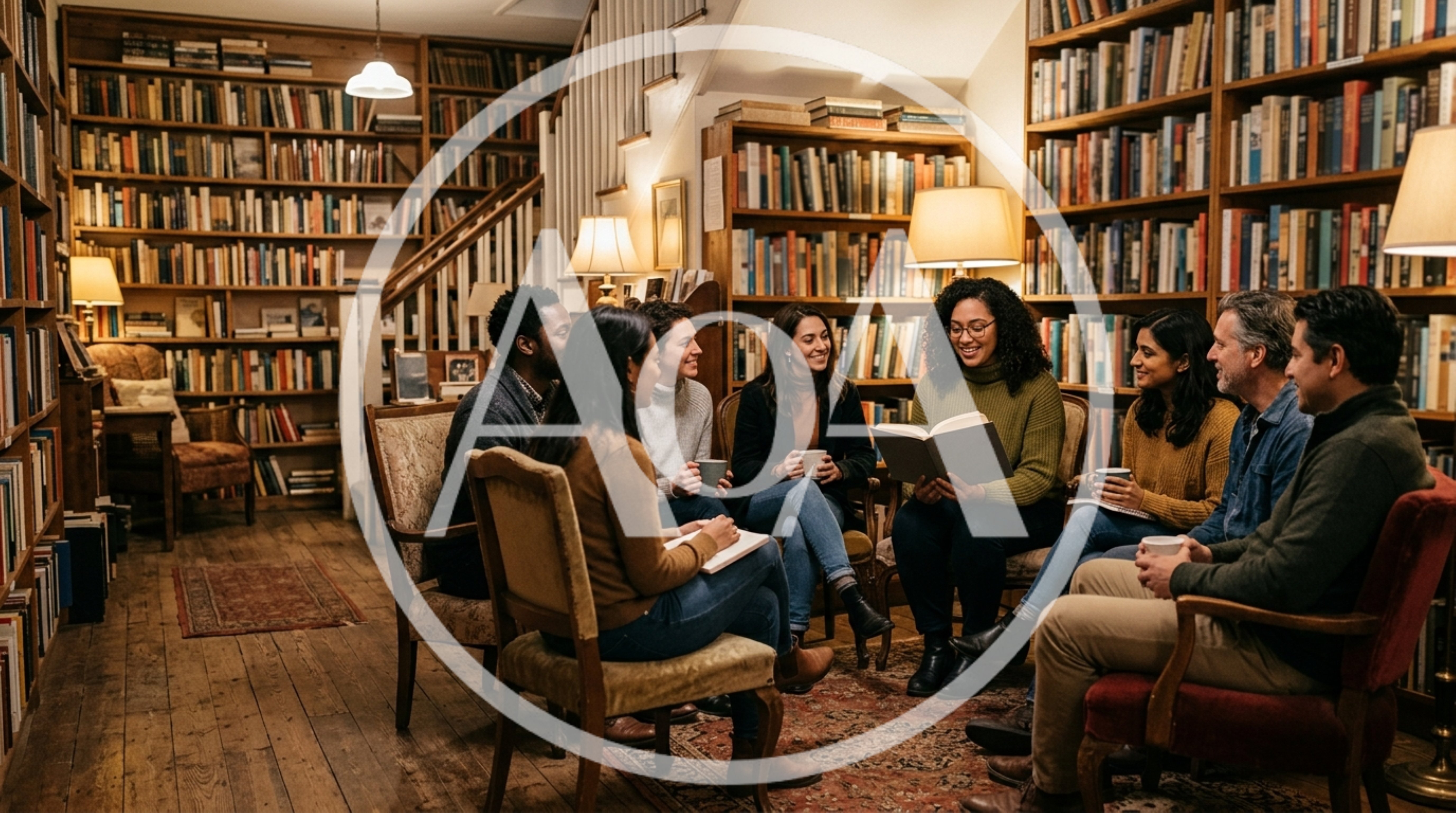 Diverse Book Club Meeting In A Cozy Library