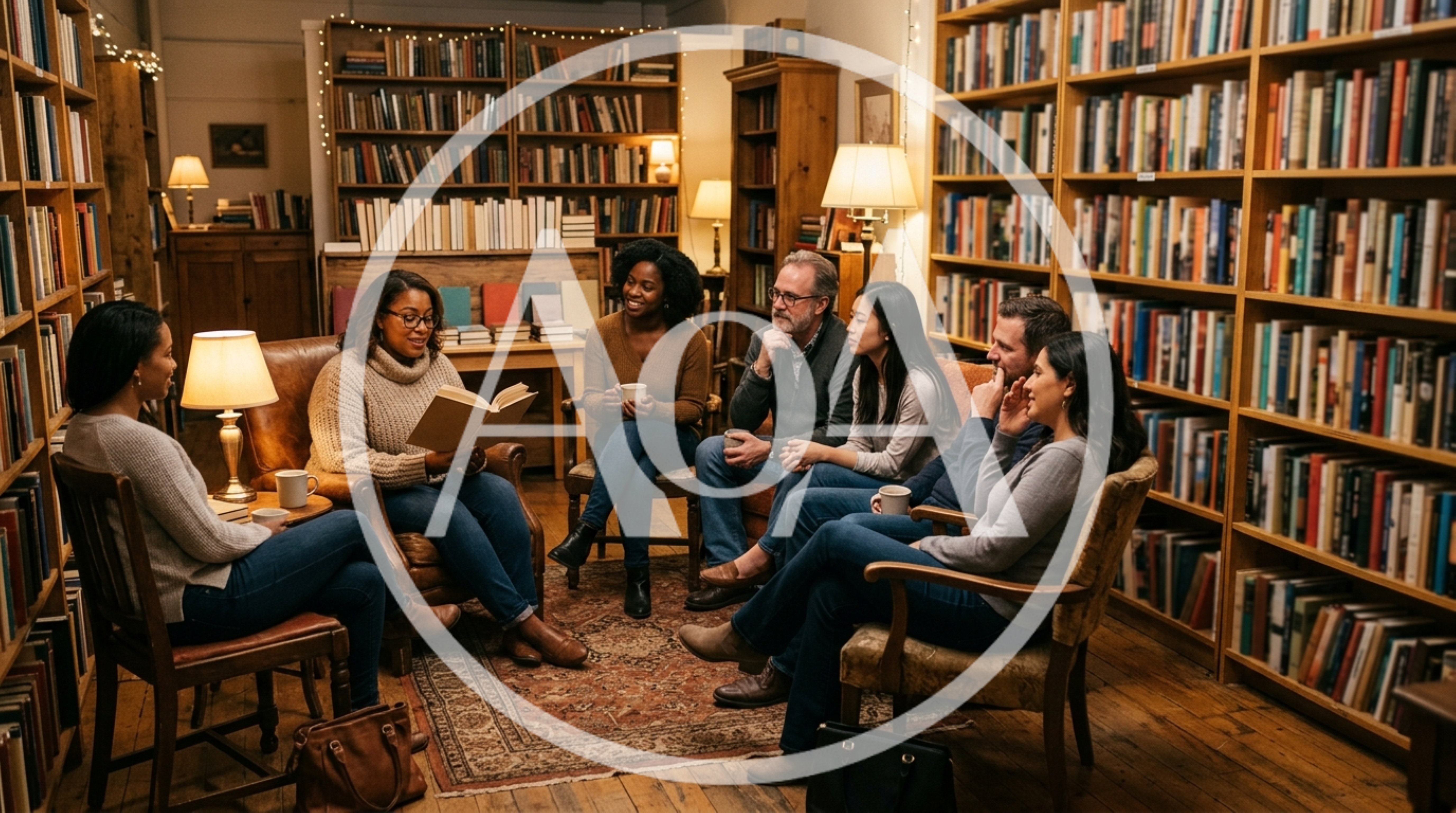 Diverse Book Club Meeting in Cozy Library