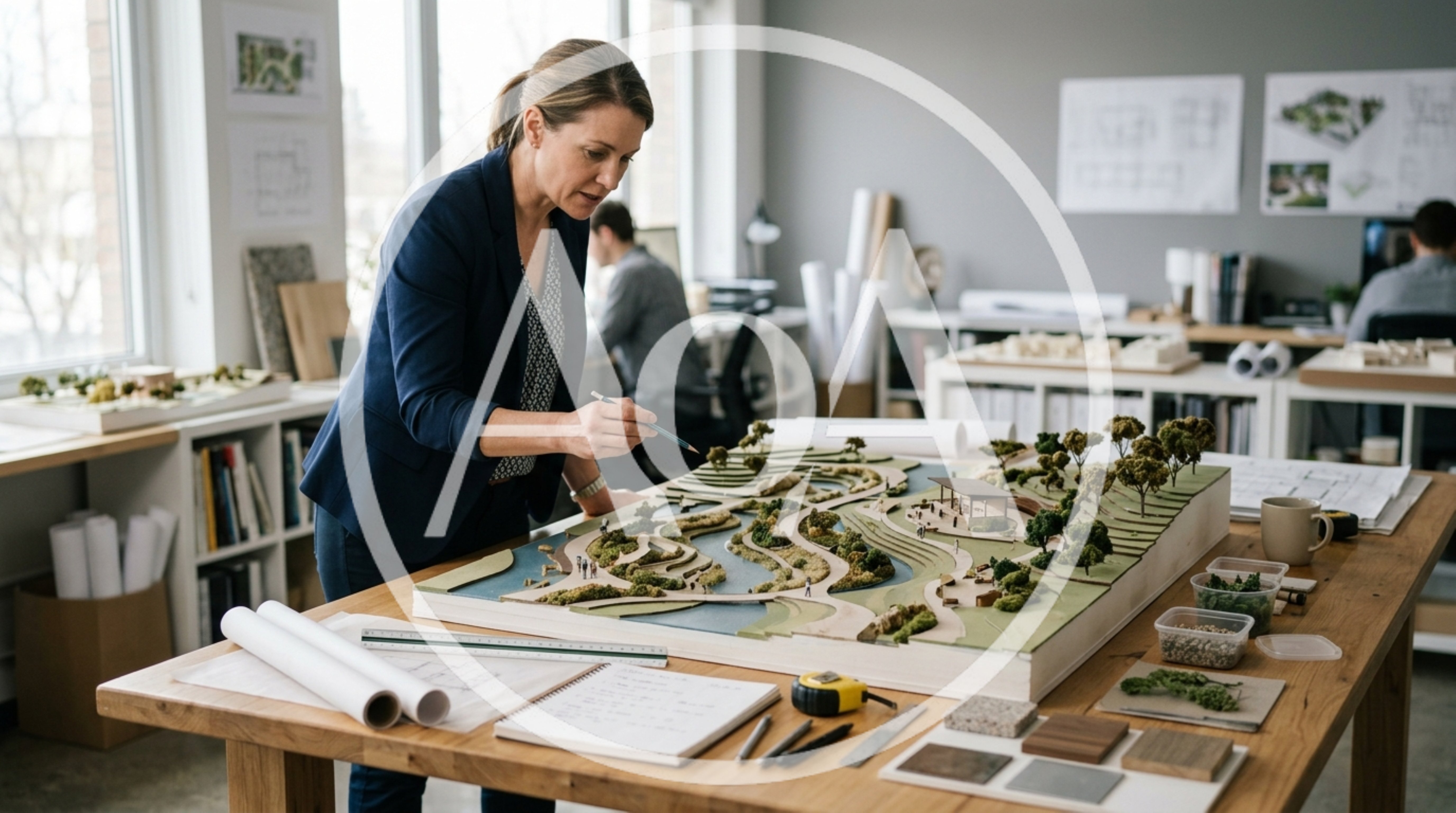 Architect Working On Landscape Design Model In Office