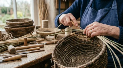 Artisan Weaving A Traditional Wicker Basket