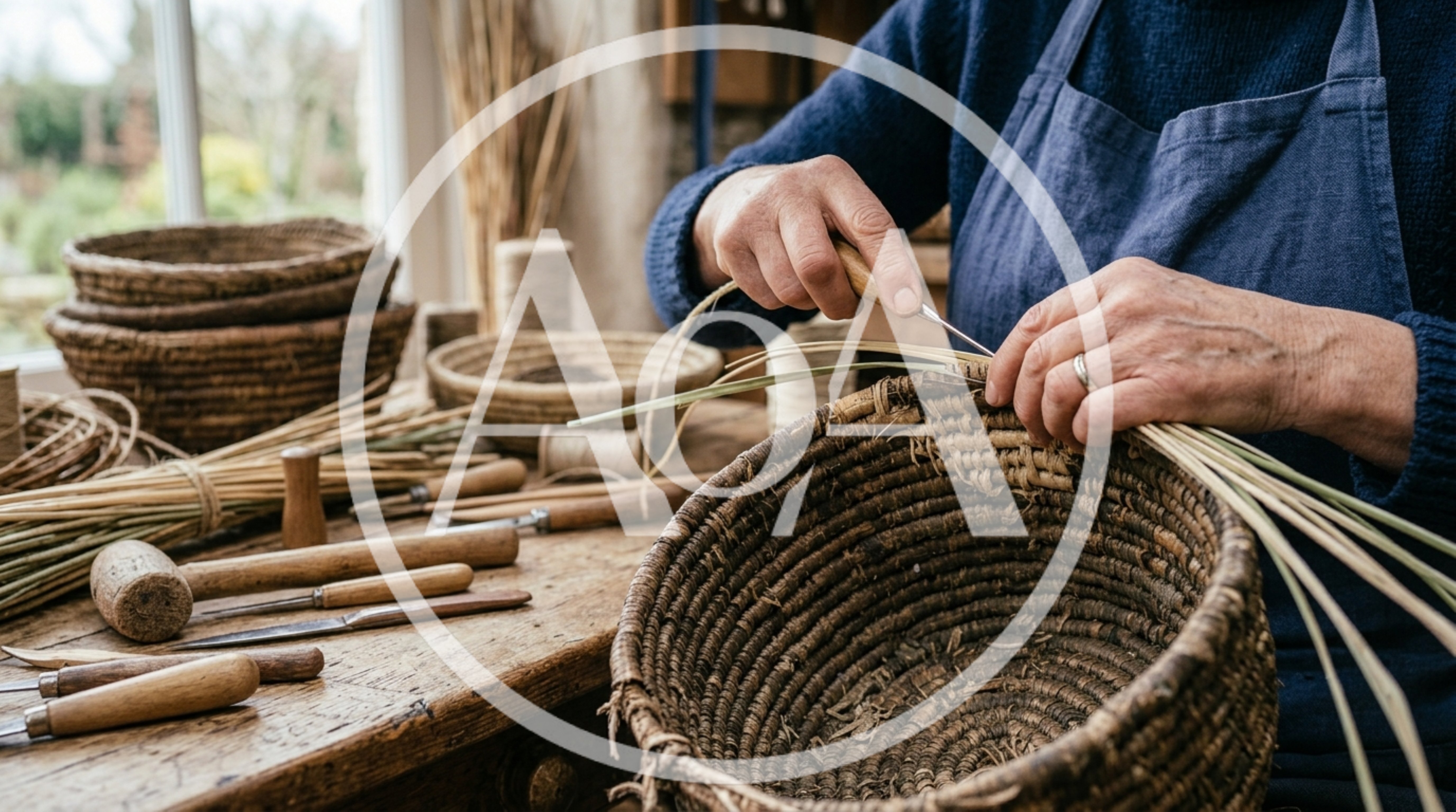 Artisan Weaving A Traditional Wicker Basket