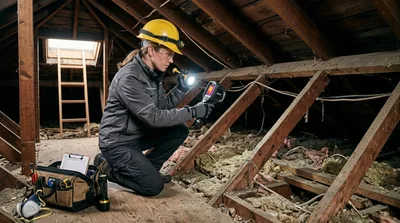 Professional Inspector Using Thermal Camera In Attic
