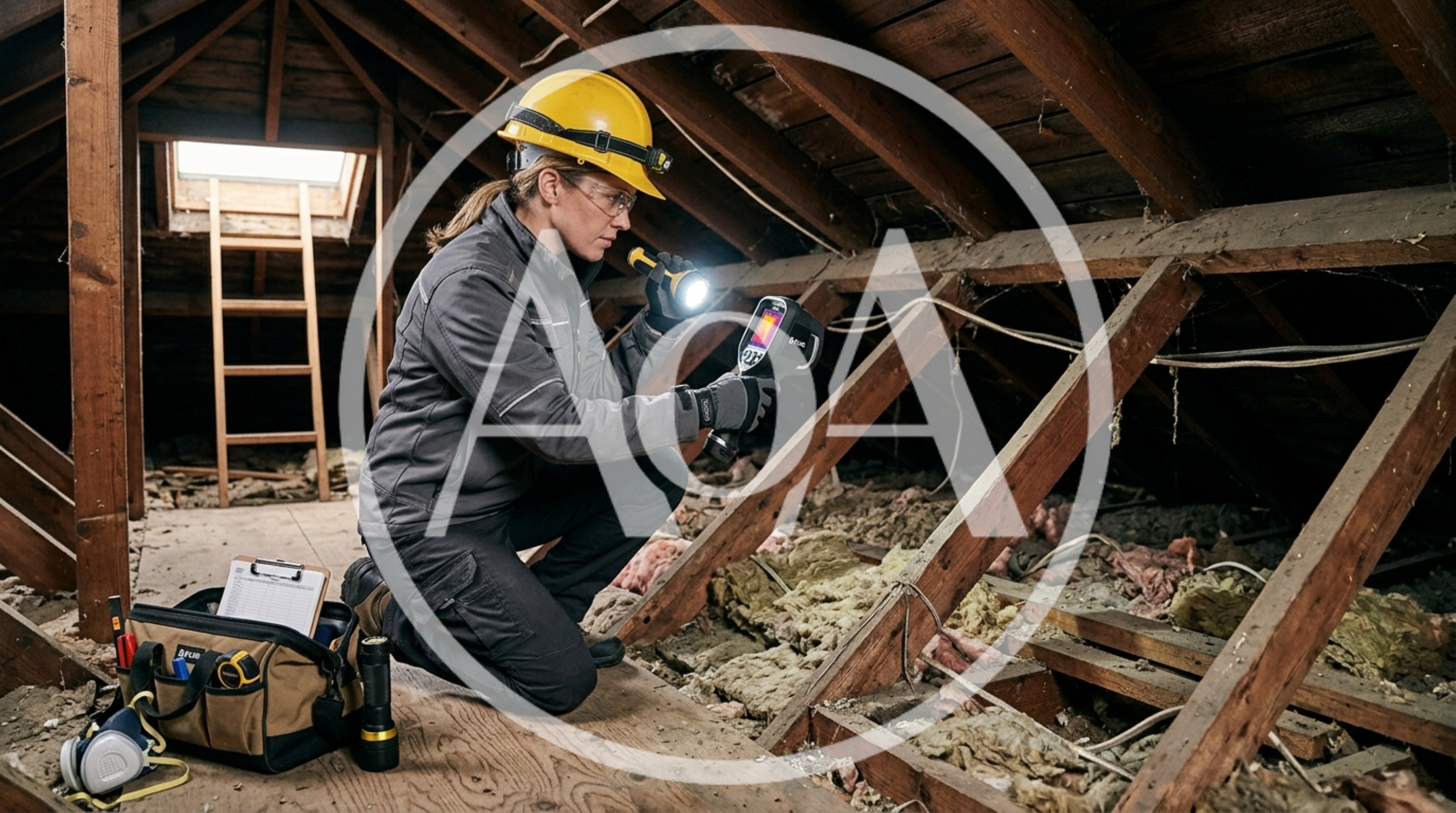 Professional Inspector Using Thermal Camera In Attic