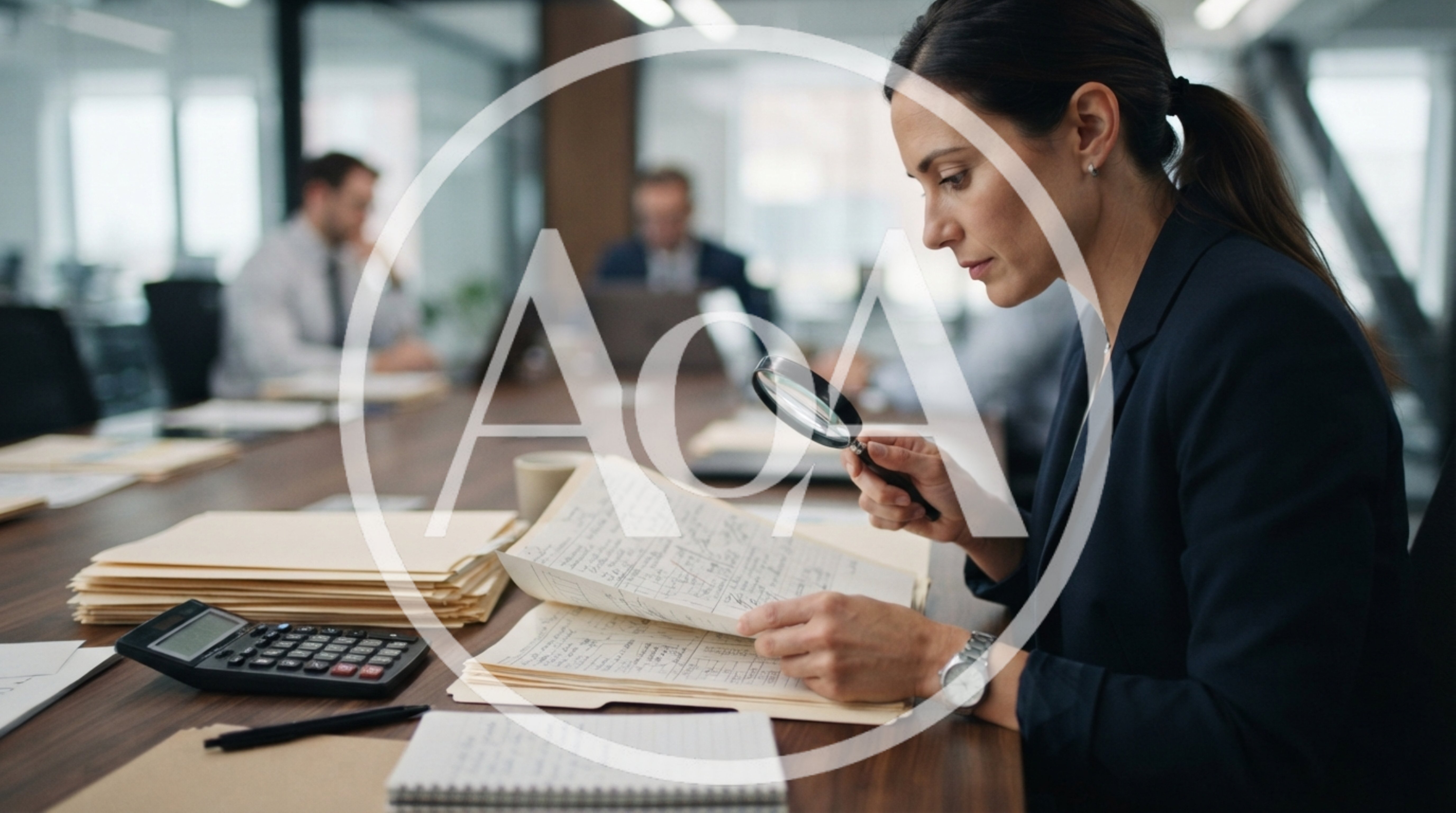 Professional Auditor Examining Financial Documents With Magnifying Glass