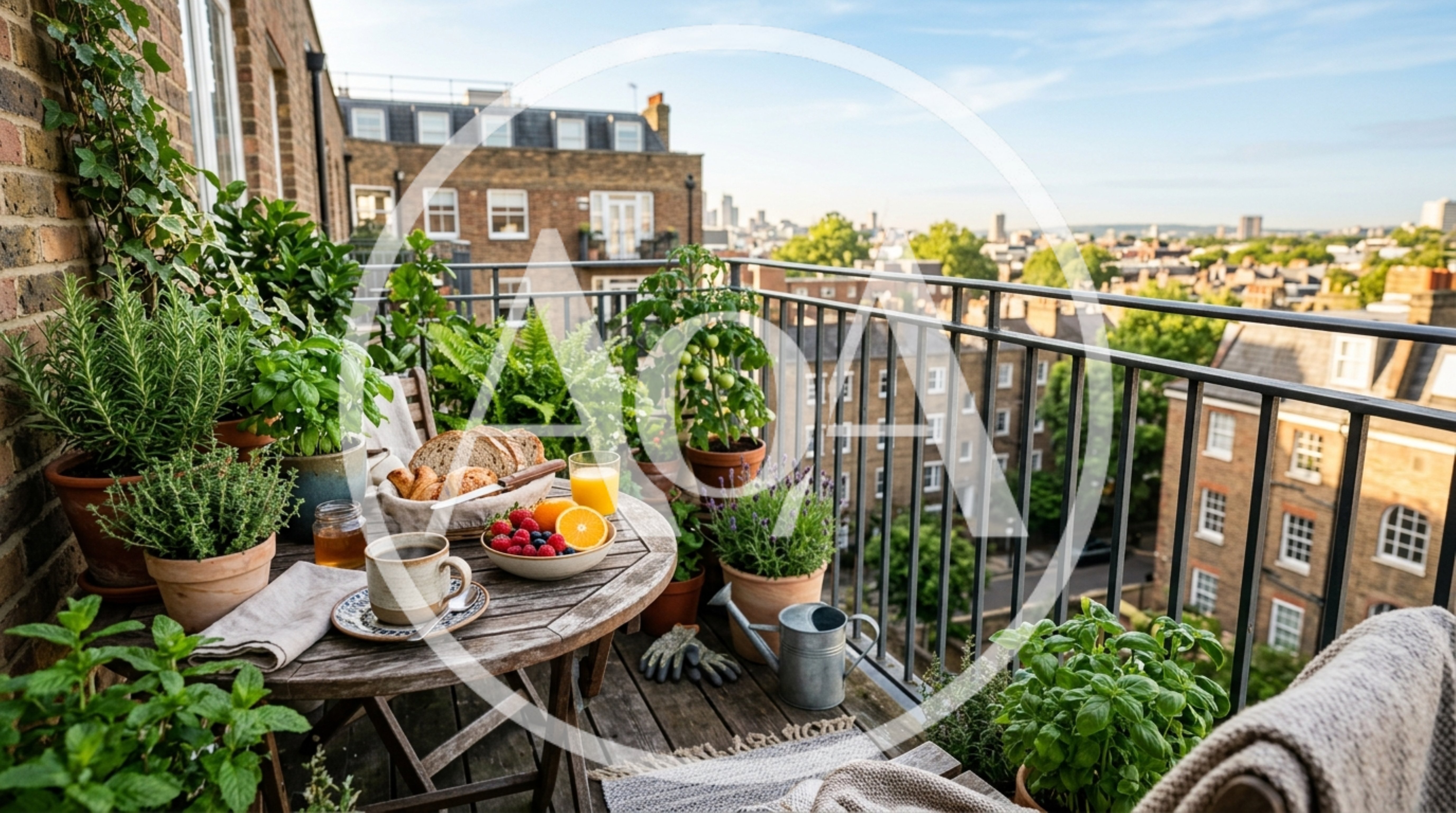 Breakfast Setup on a Sunny Urban Balcony