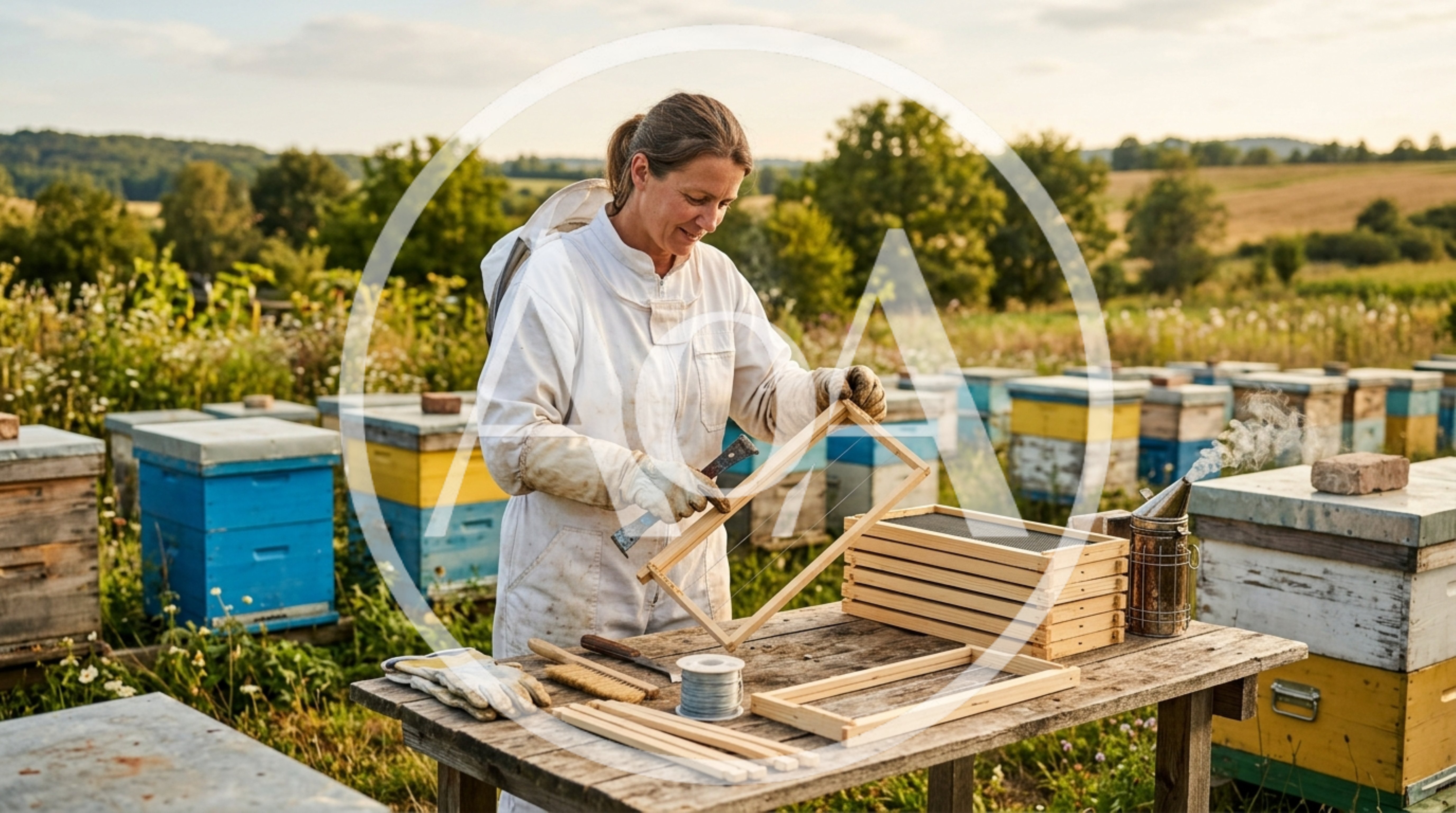Beekeeper Inspecting Honeycomb Frame In Apiary