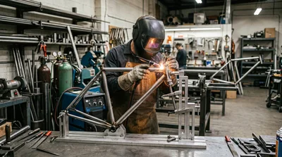 Professional Welder Fabricating A Custom Bicycle Frame