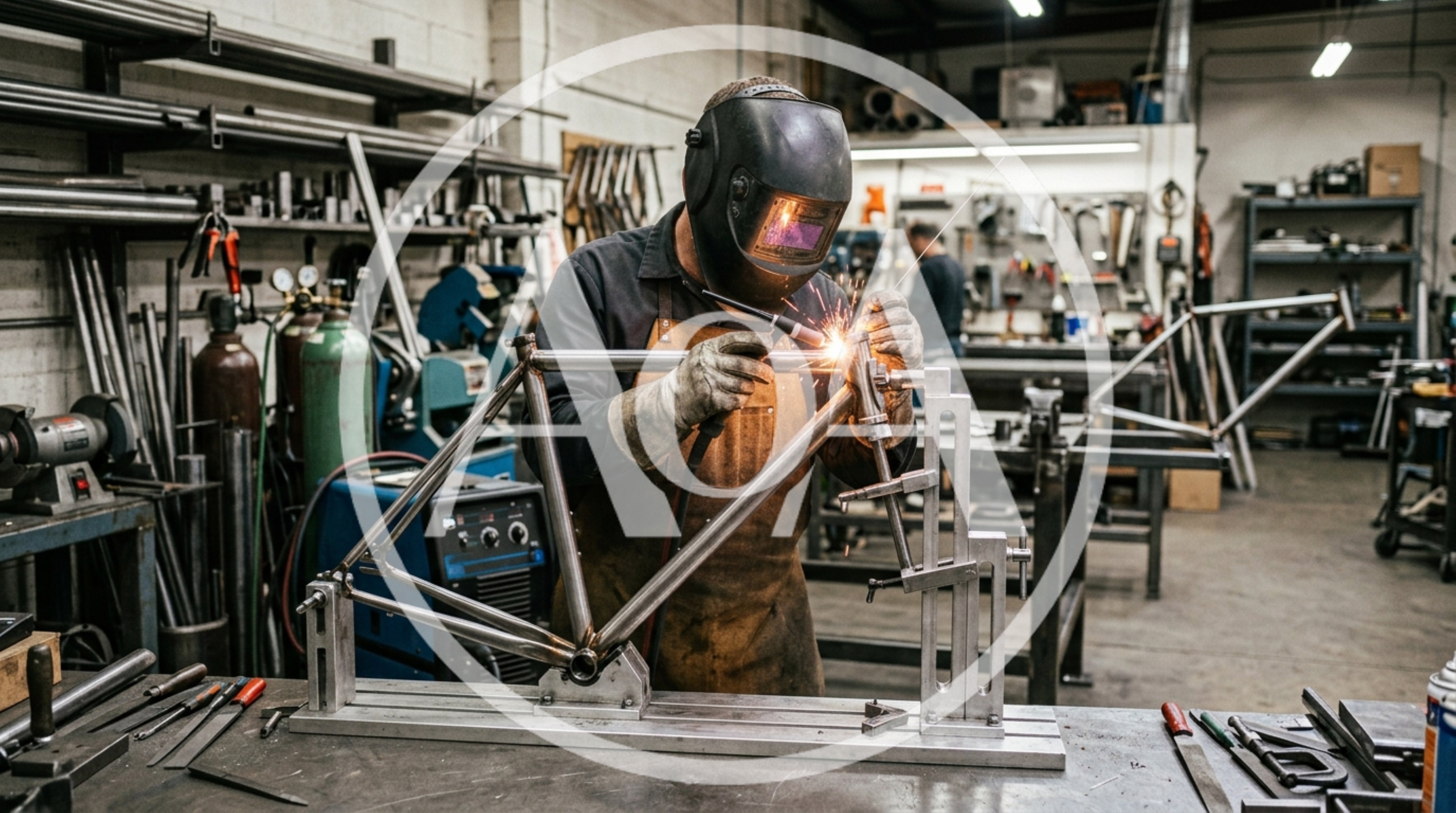 Professional Welder Fabricating A Custom Bicycle Frame