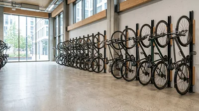 Bicycles Parked In A Modern Indoor Storage Facility