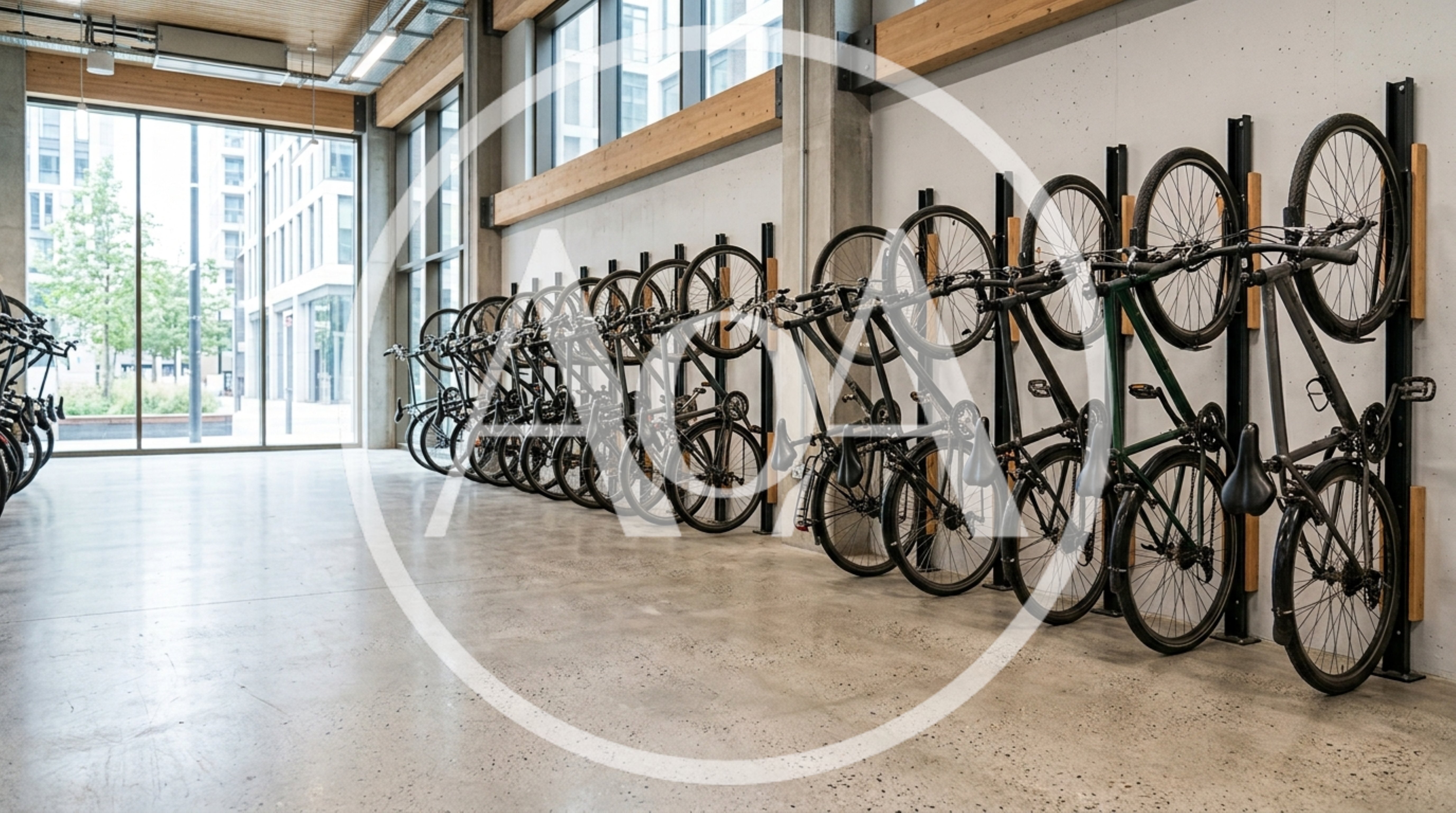 Bicycles Parked In A Modern Indoor Storage Facility
