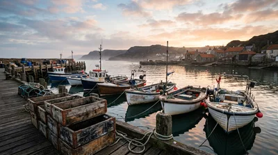 Fishing Boats Moored at a Picturesque Coastal Harbor