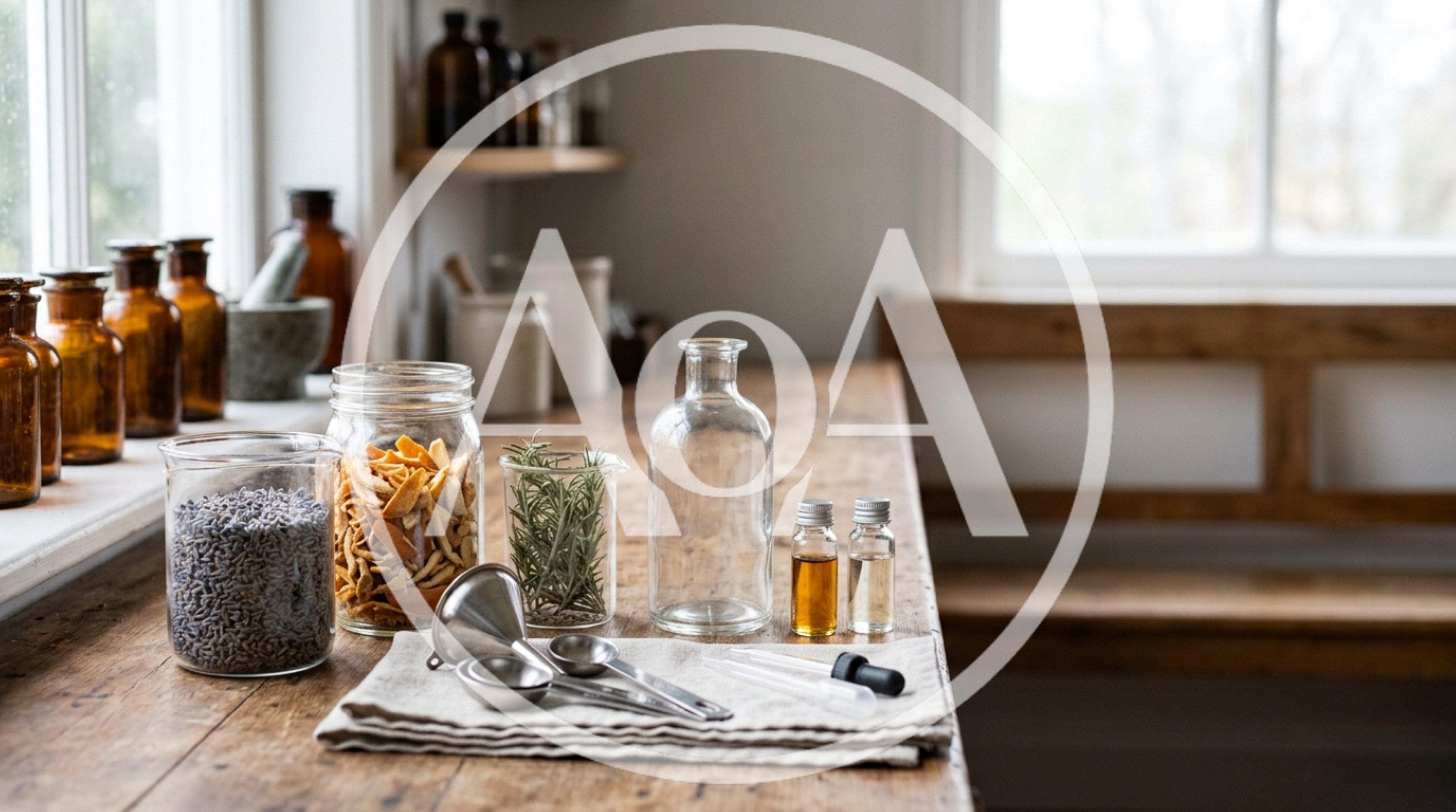 Apothecary Ingredients And Tools On A Wooden Table