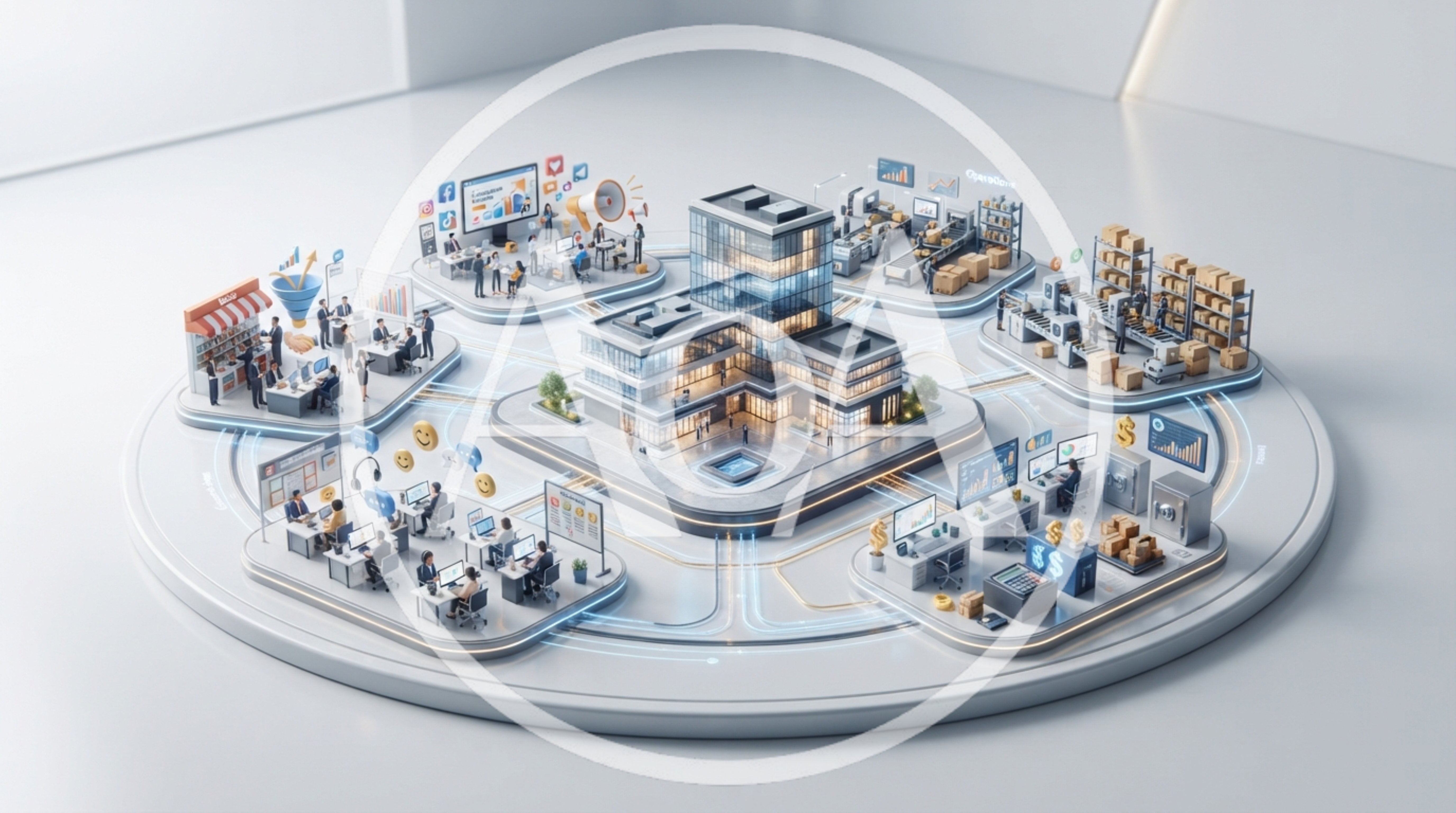 Corporate Ecosystem Infographic With Central Office Building