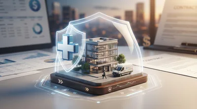 Miniature Hospital Building Protected By Digital Shield