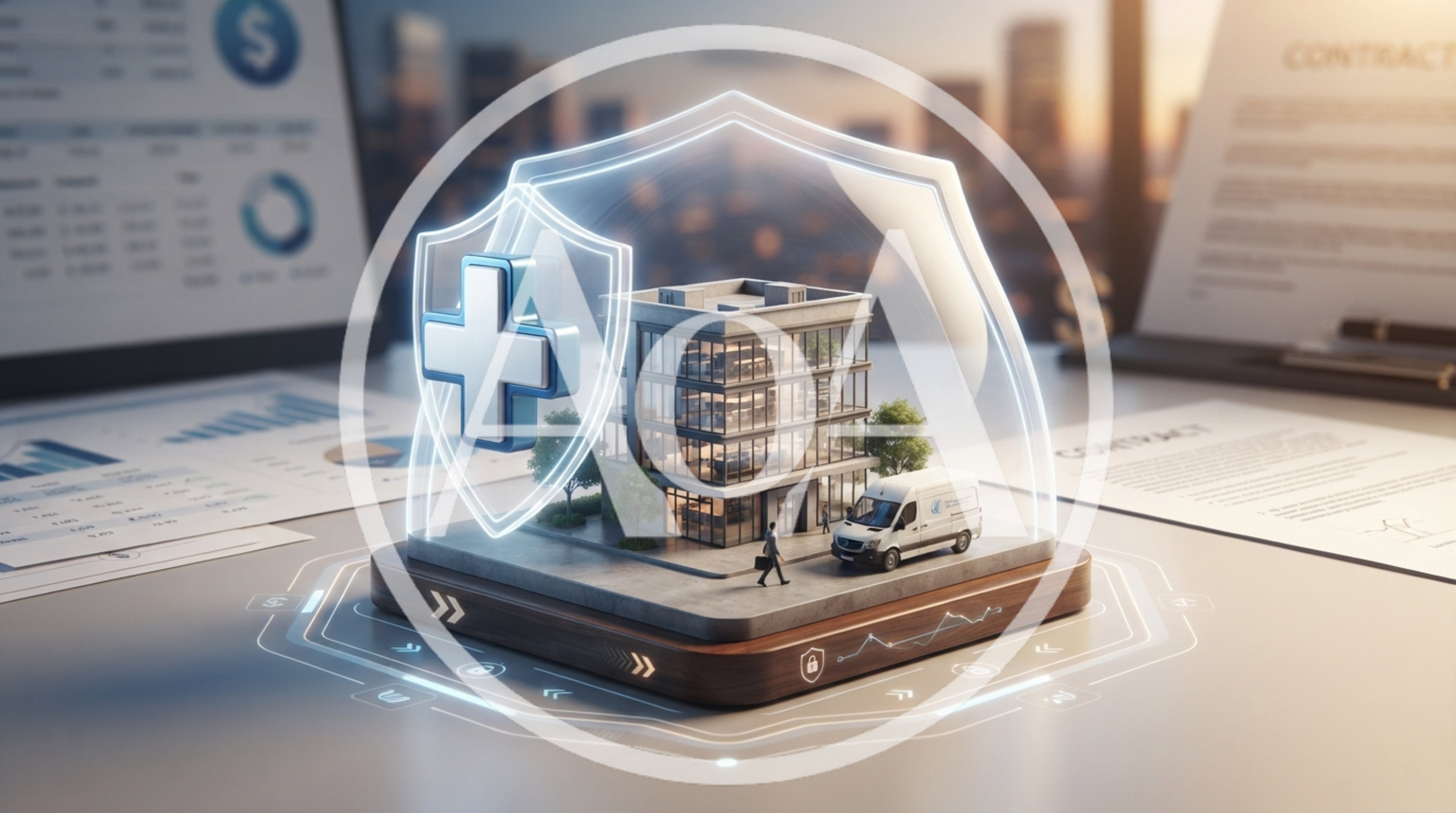 Miniature Hospital Building Protected By Digital Shield