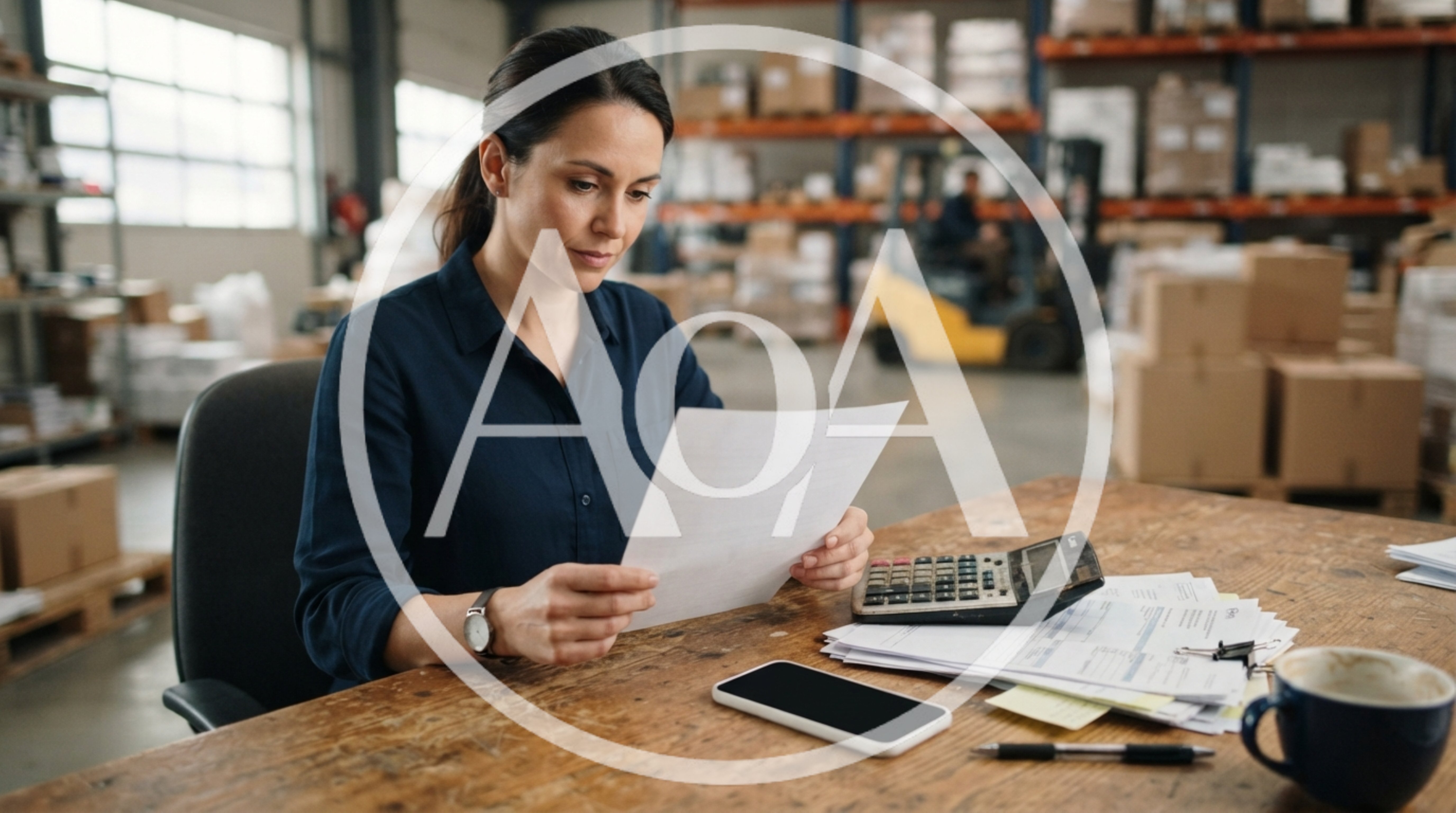 Warehouse Manager Reviewing Documents at Desk