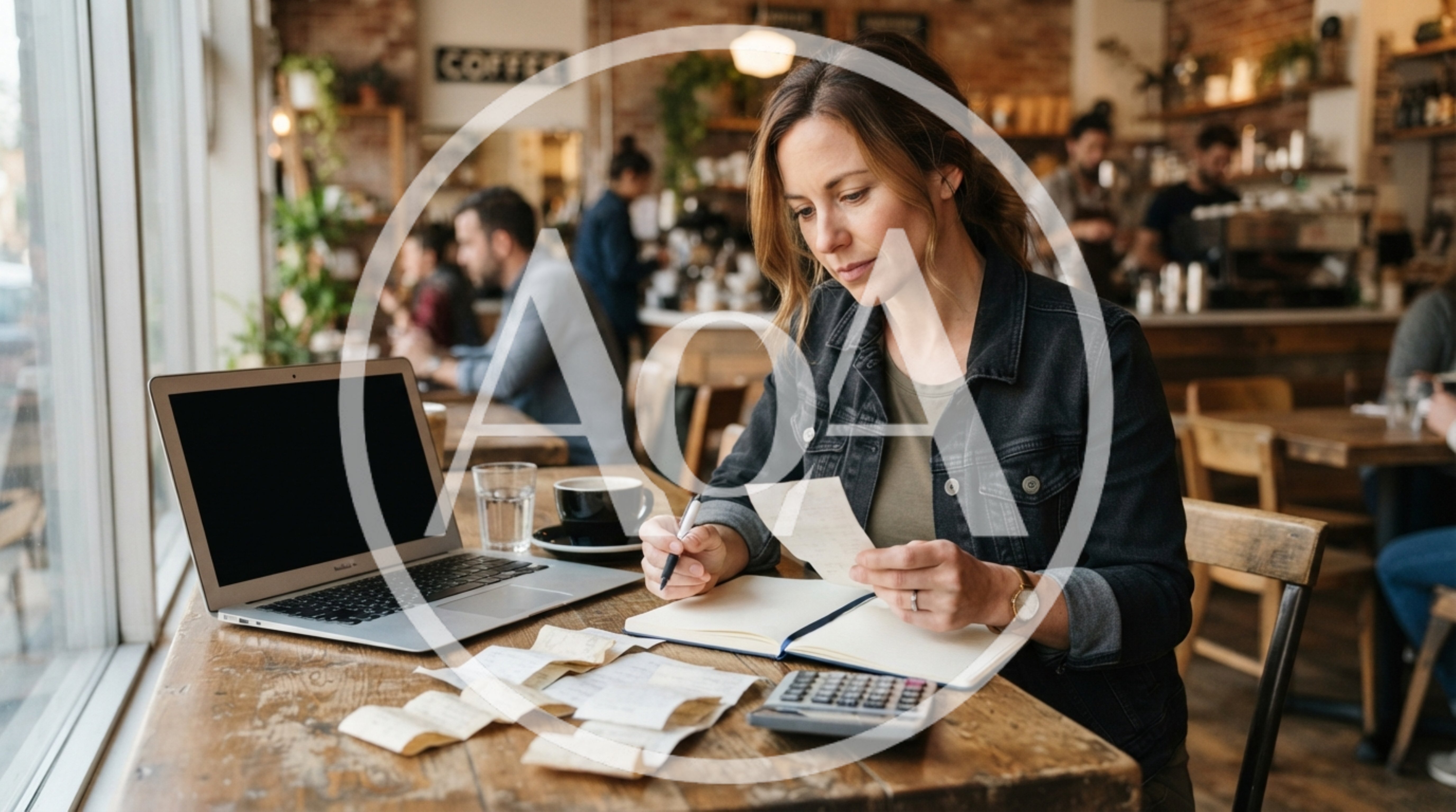 Woman Calculating Business Expenses In A Coffee Shop
