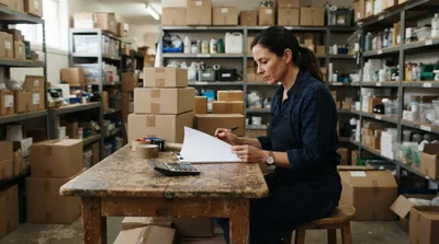 Warehouse Worker Organizing Inventory and Shipping Orders