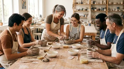 Diverse Group Attending Pottery Workshop Class