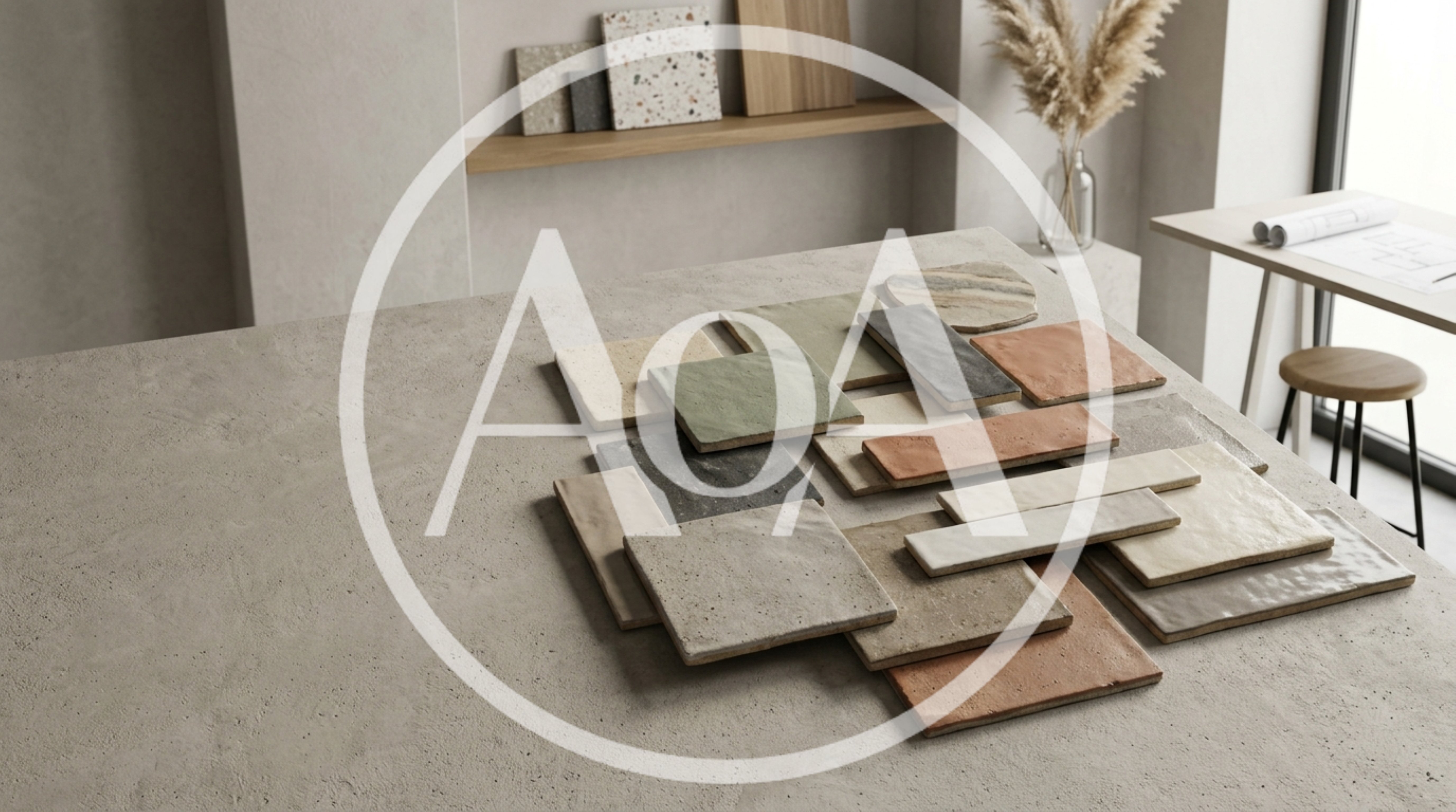 Assorted Ceramic Tile Samples On A Concrete Surface