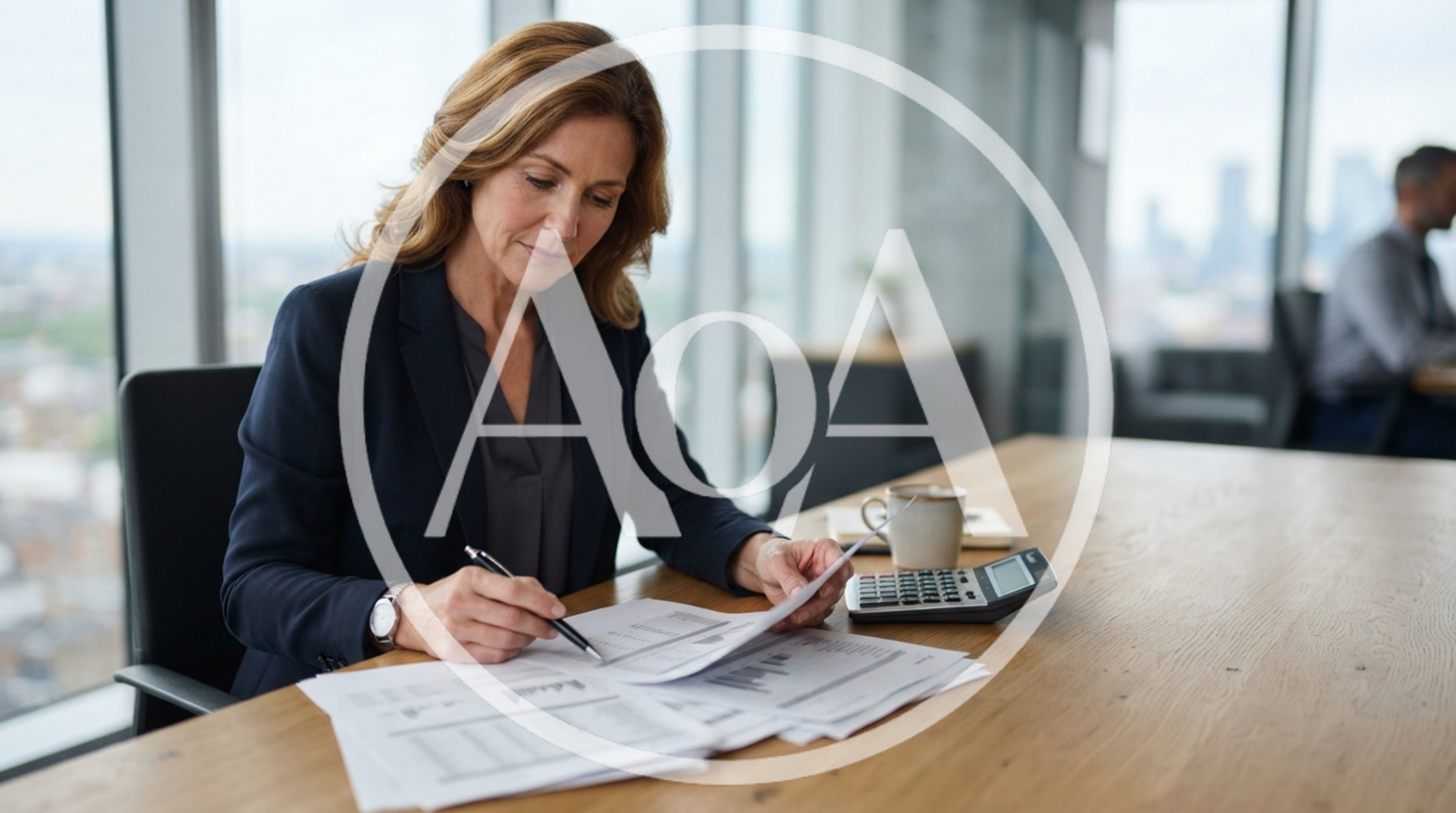 Professional Businesswoman Reviewing Financial Documents In Office